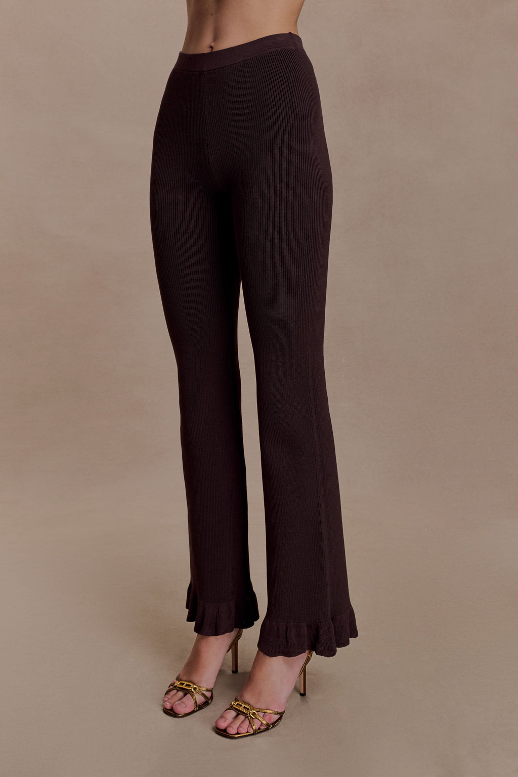 Suzie Ribbed Flared Trousers - Chocolate