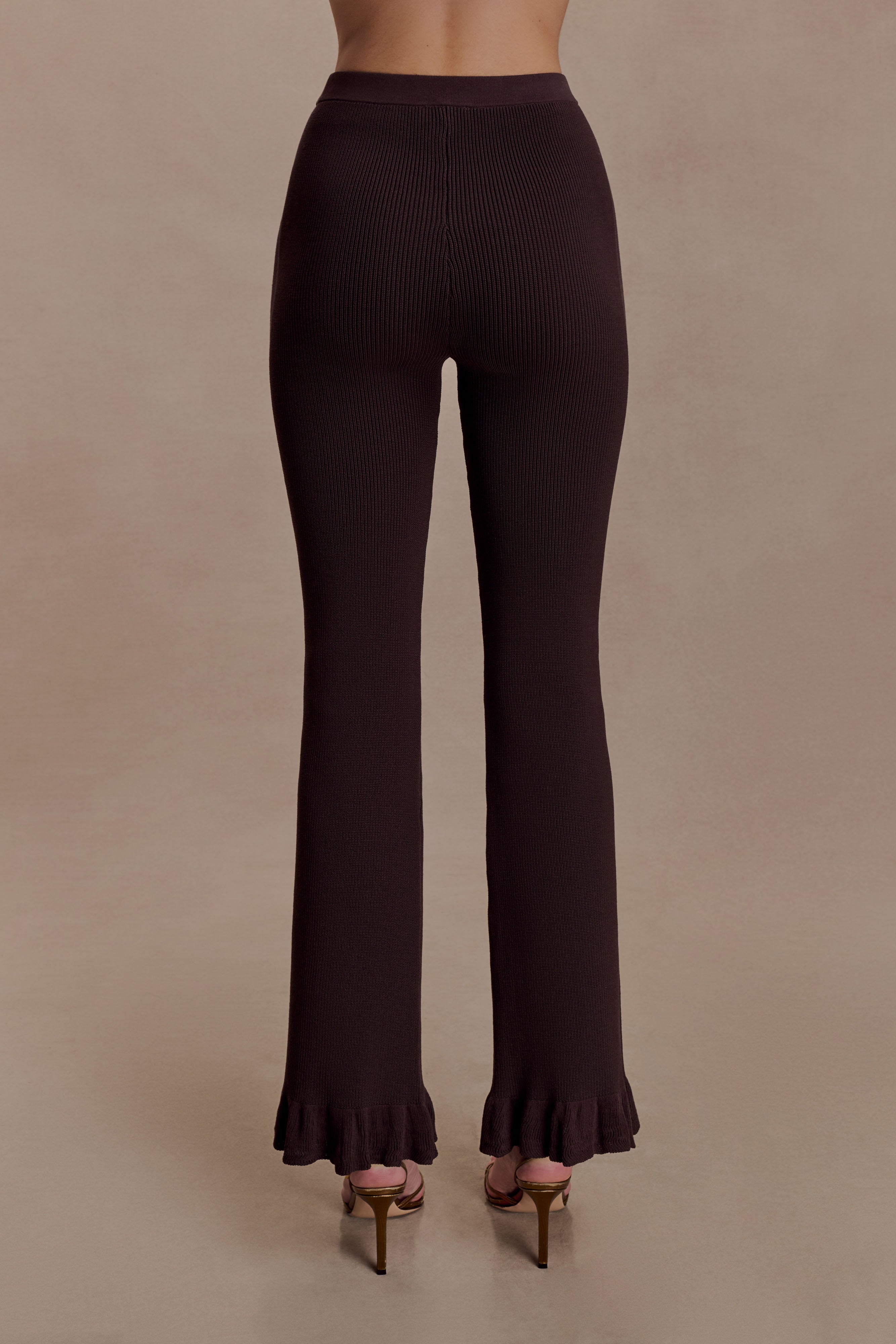 Suzie Ribbed Flared Trousers - Chocolate