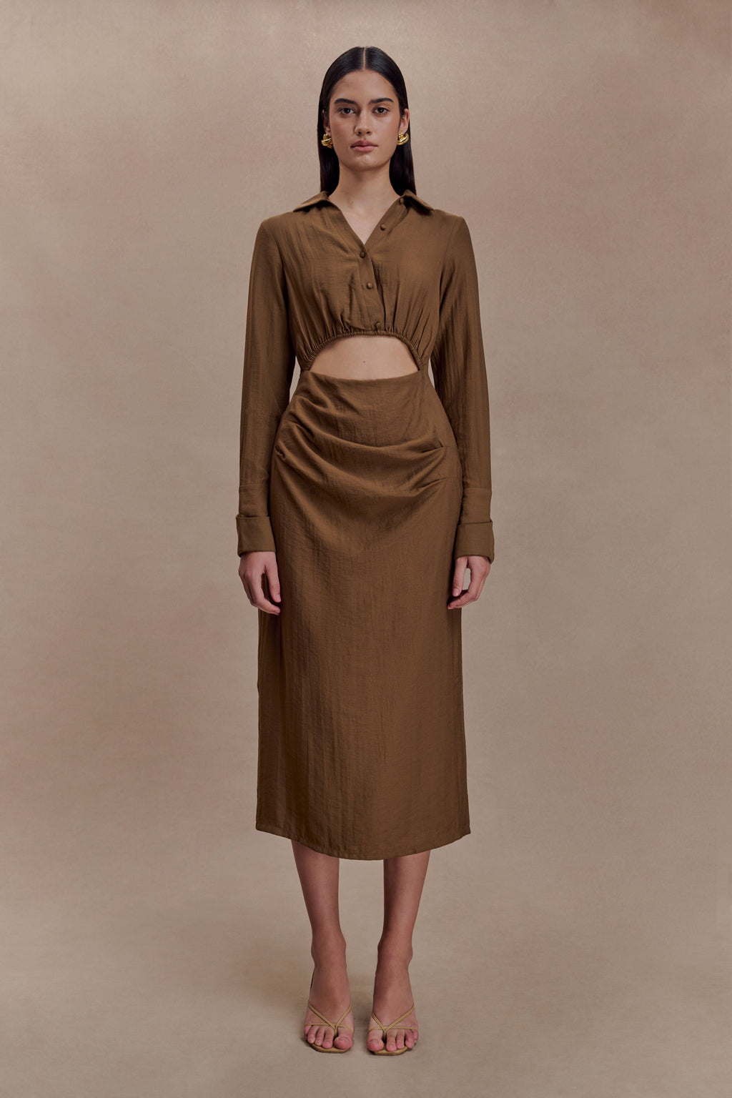 Cecilie Cut Out Shirt Midi Dress