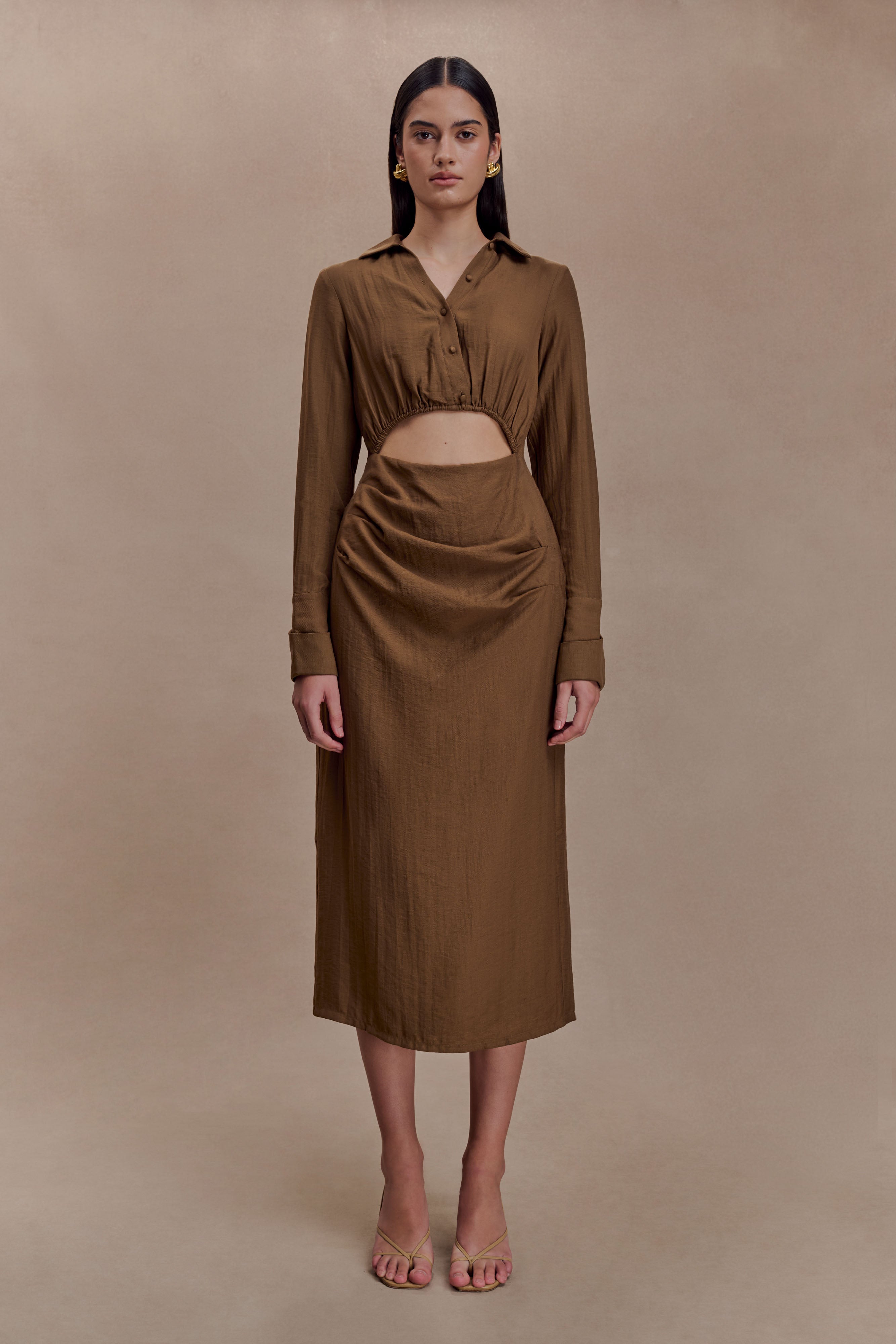 Cecilie Cut Out Shirt Midi Dress
