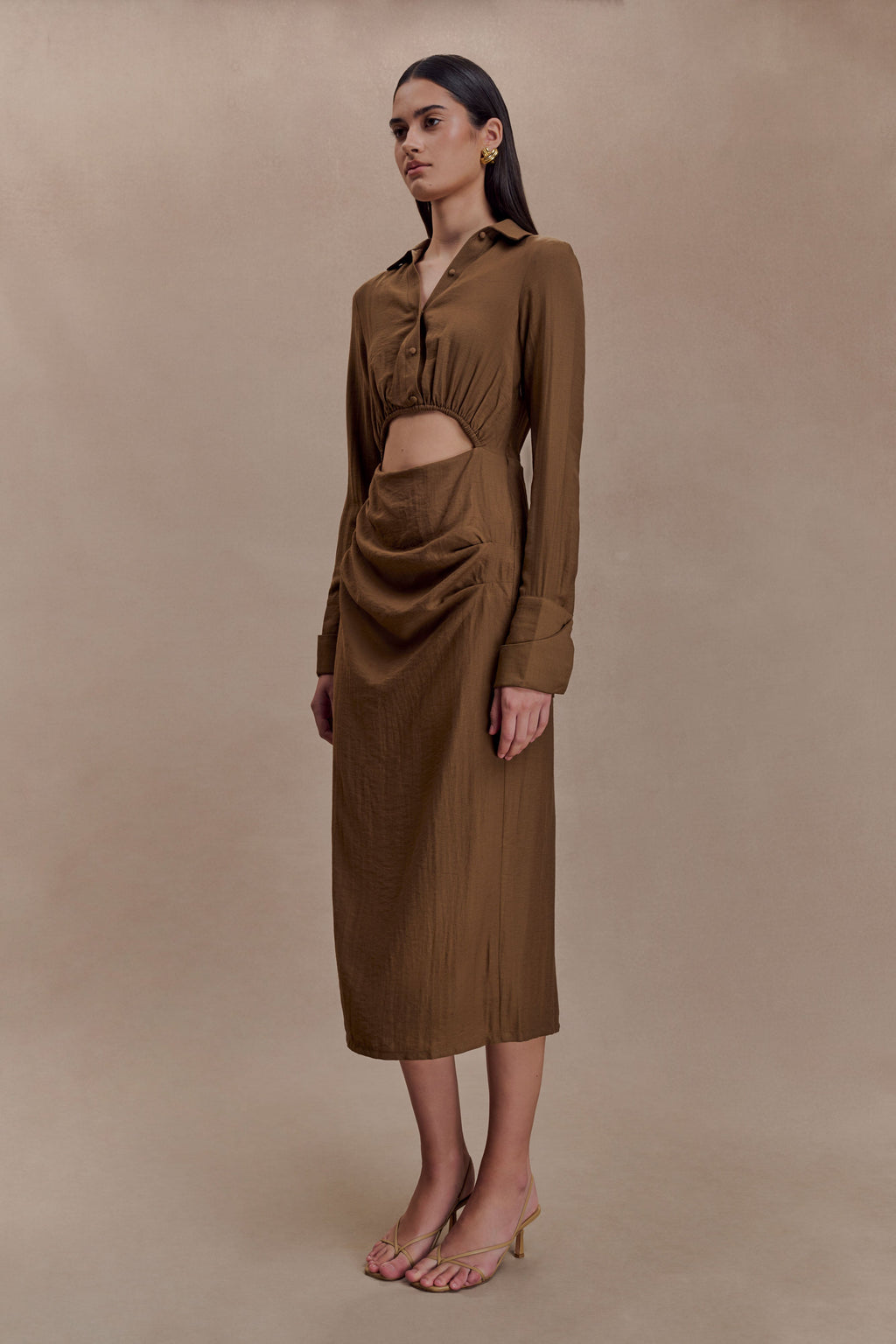 Cecilie Cut Out Shirt Midi Dress