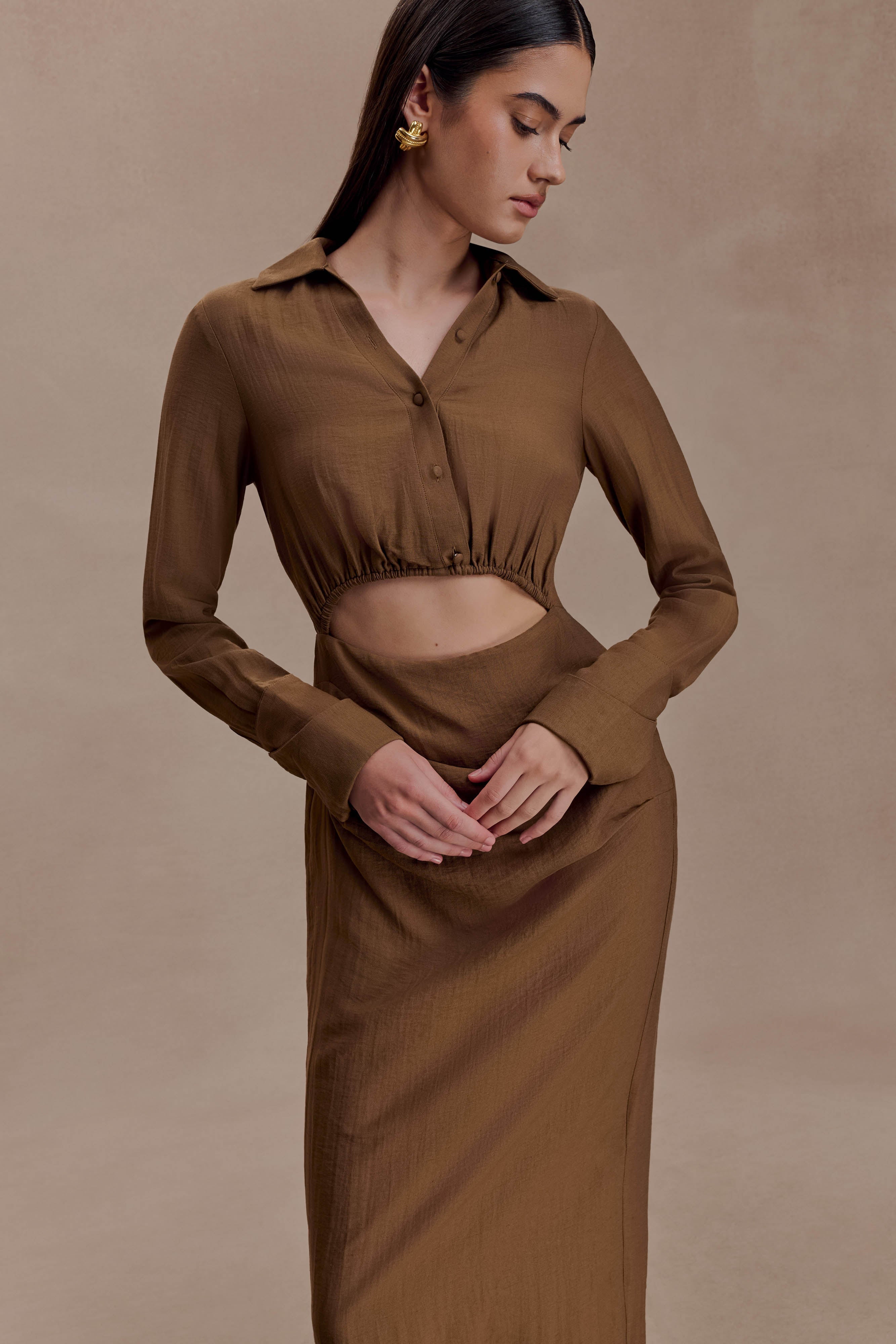 Cecilie Cut Out Shirt Midi Dress
