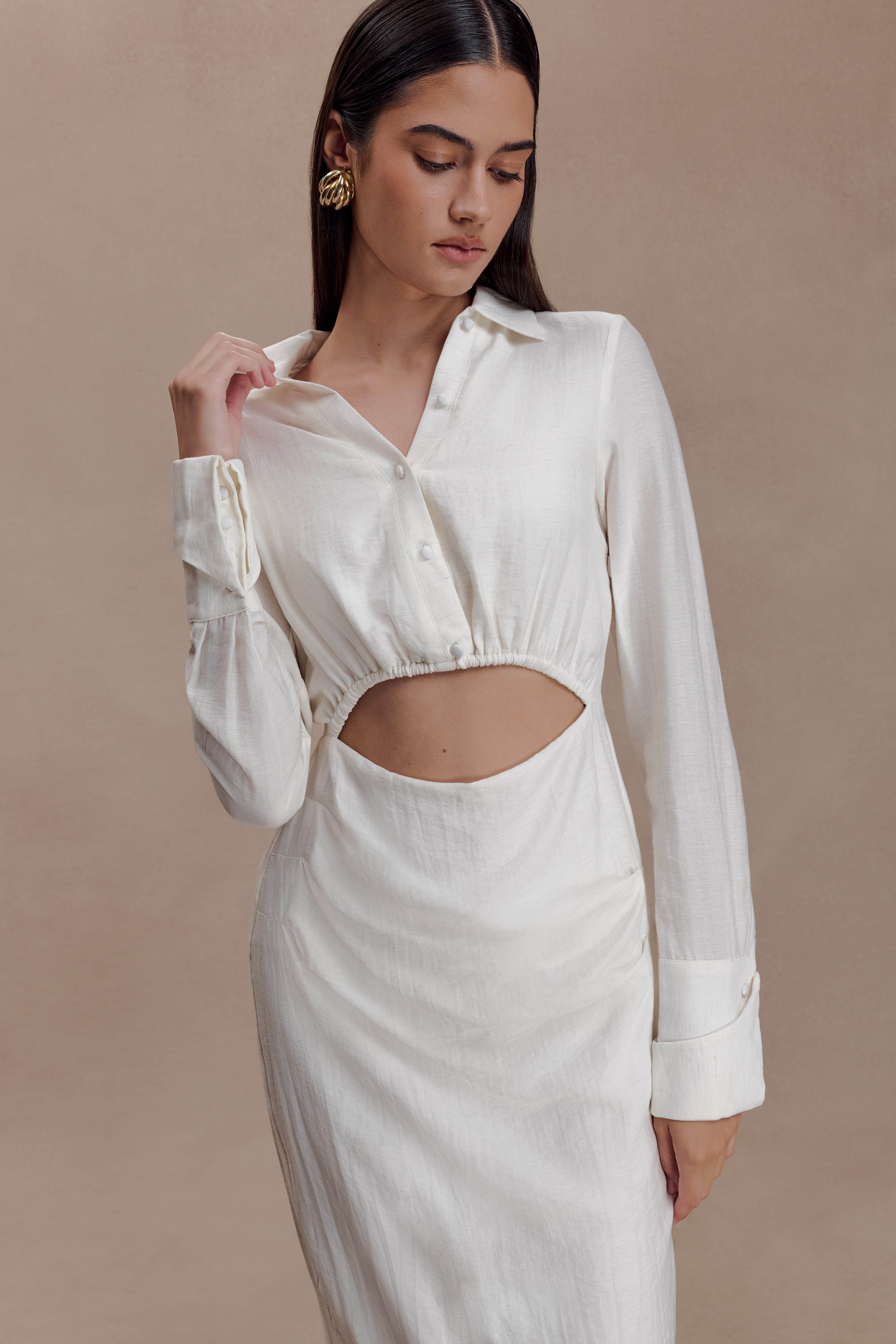 Cecilie Cut Out Shirt Midi Dress