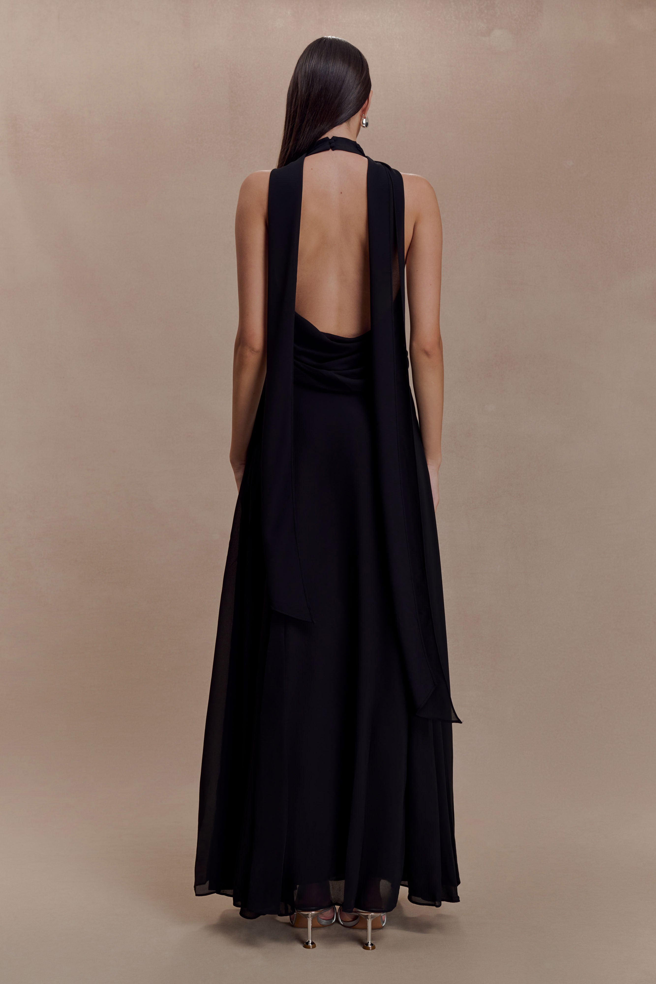 Santal Floral Chiffon Halter Maxi Dress