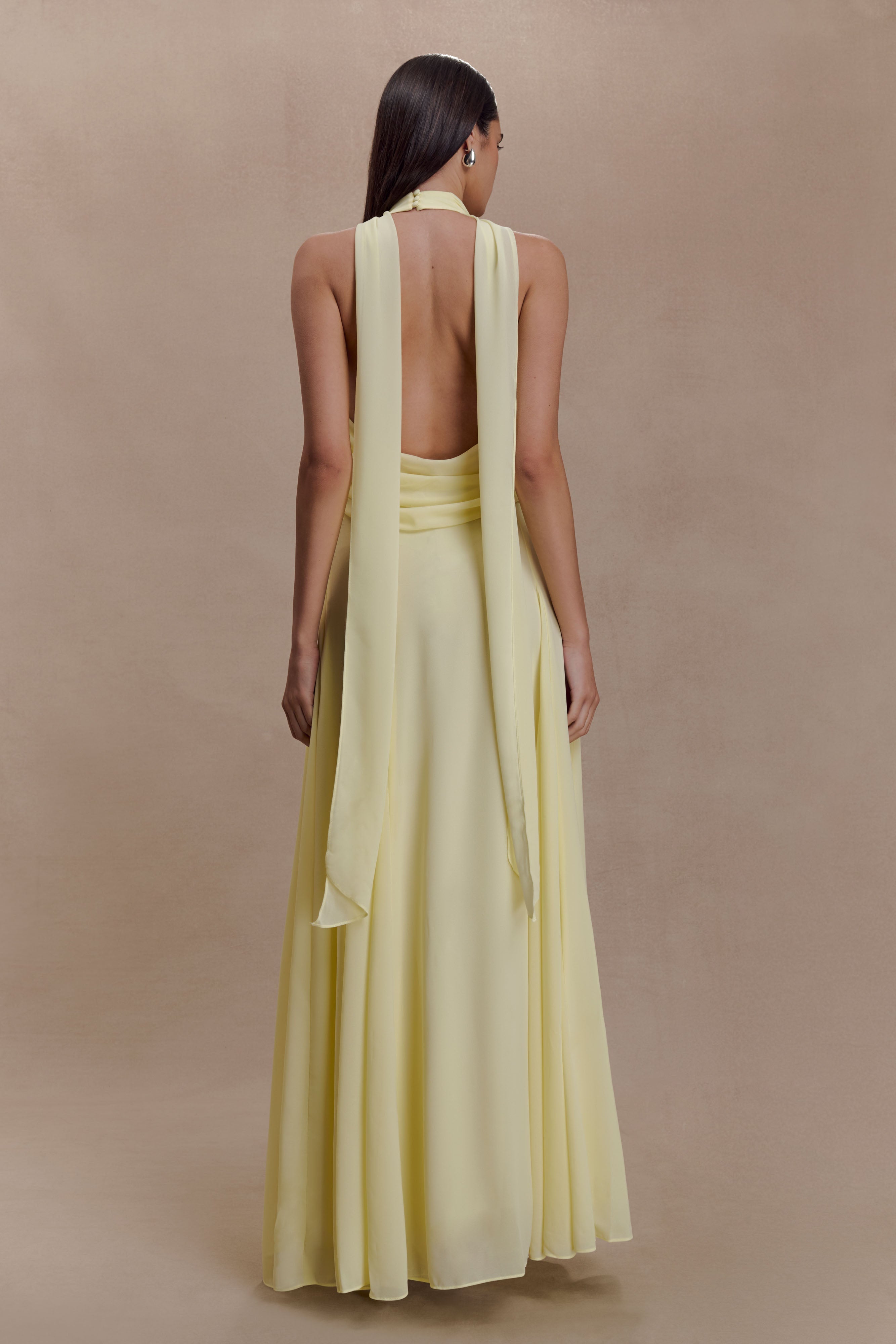 Santal Floral Chiffon Halter Maxi Dress