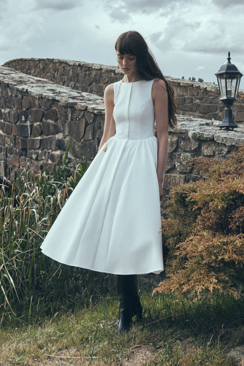 Monika Gathered Waist Cotton Midi Dress
