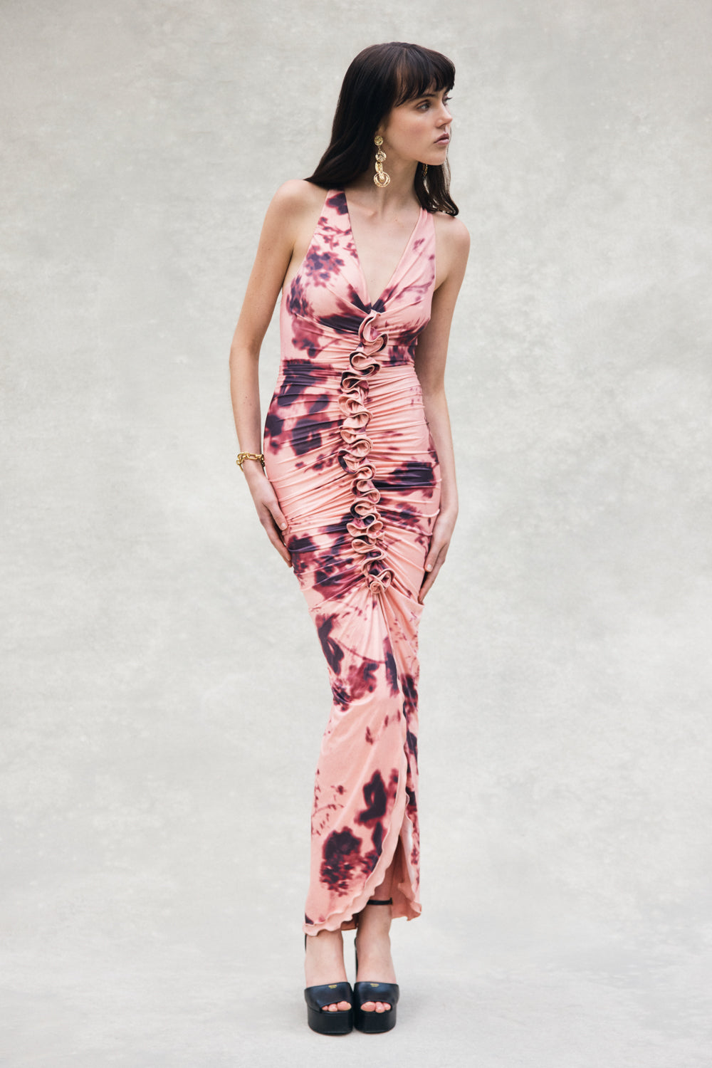 Alessandra Slinky Ruffle Maxi Dress