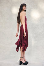 Sylvie Lurex Hankie Midi Dress in Wine – Chic&Drifts