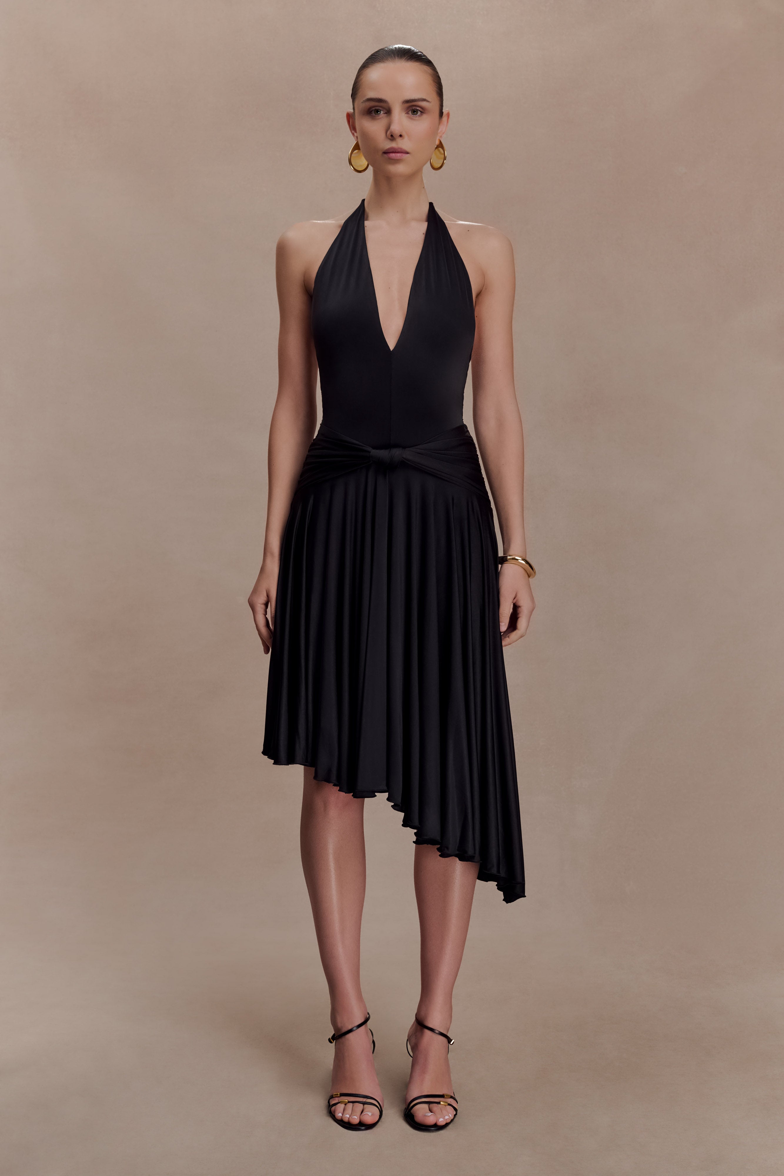 Zelda Asymmetric Slinky Midi Dress