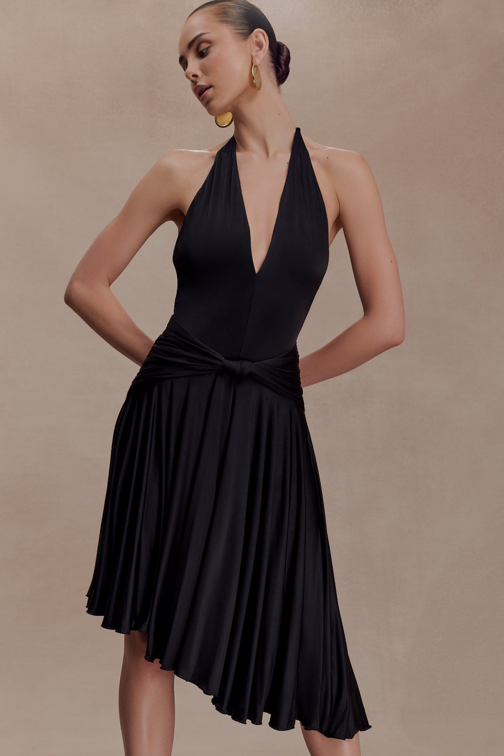 Zelda Asymmetric Slinky Midi Dress