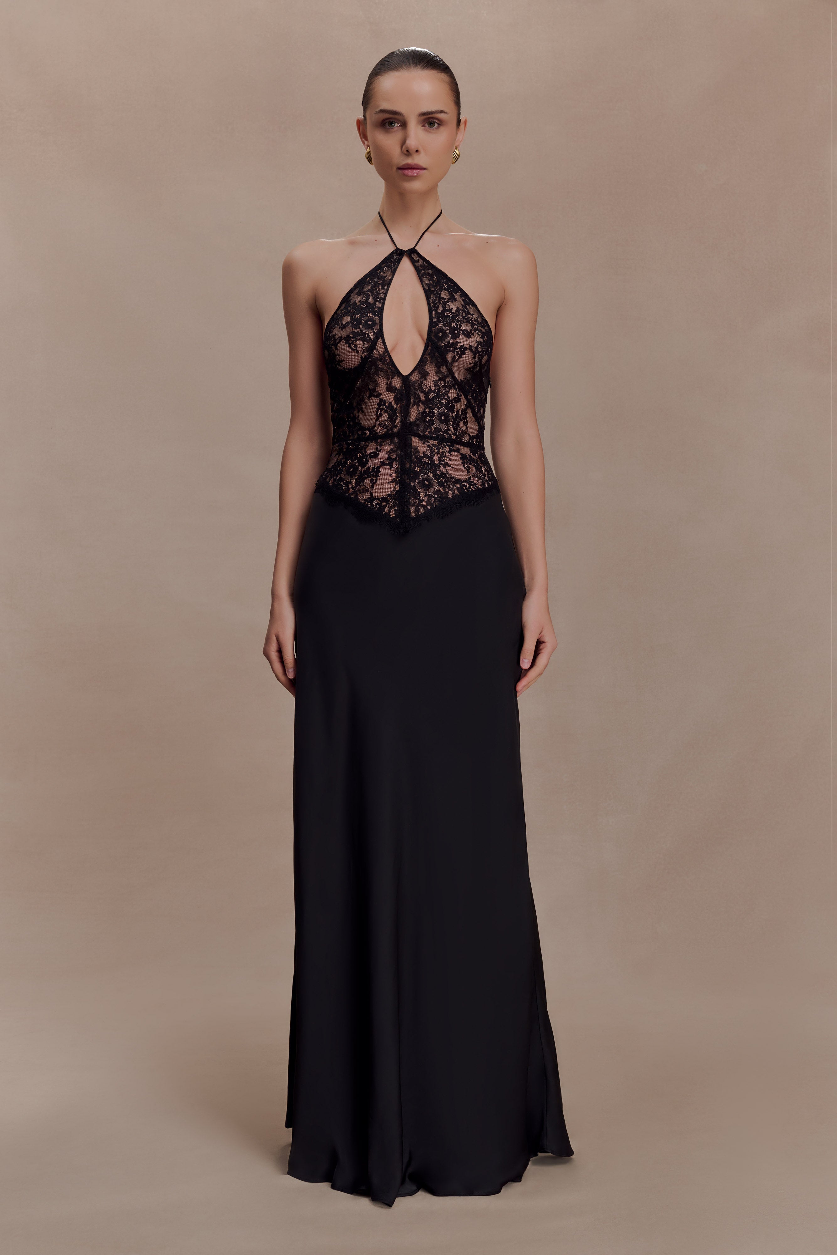 Sascha Lace And Satin Halter Maxi Dress
