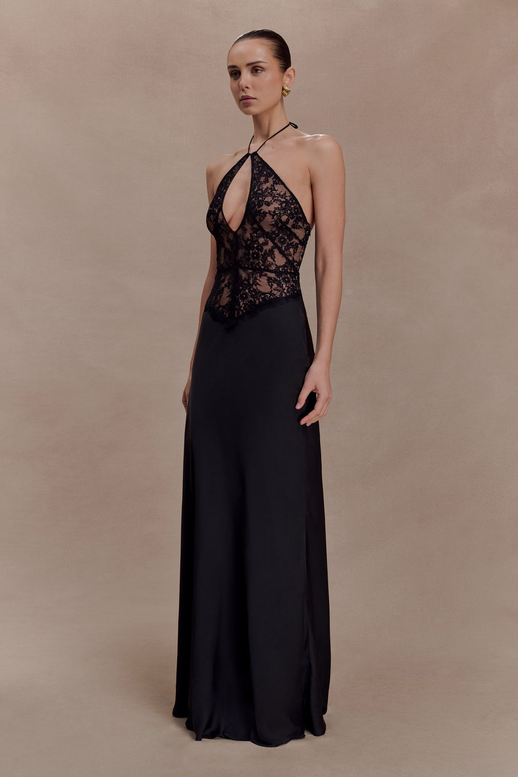 Sascha Lace And Satin Halter Maxi Dress