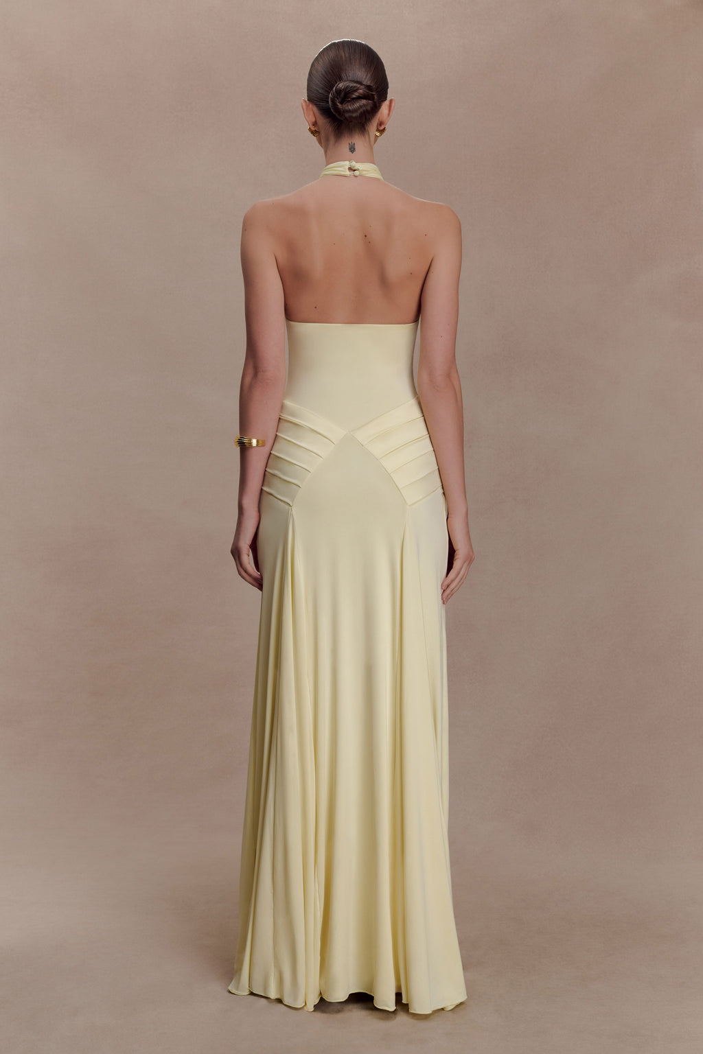 Indira Gathered Slinky Halter Maxi Dress