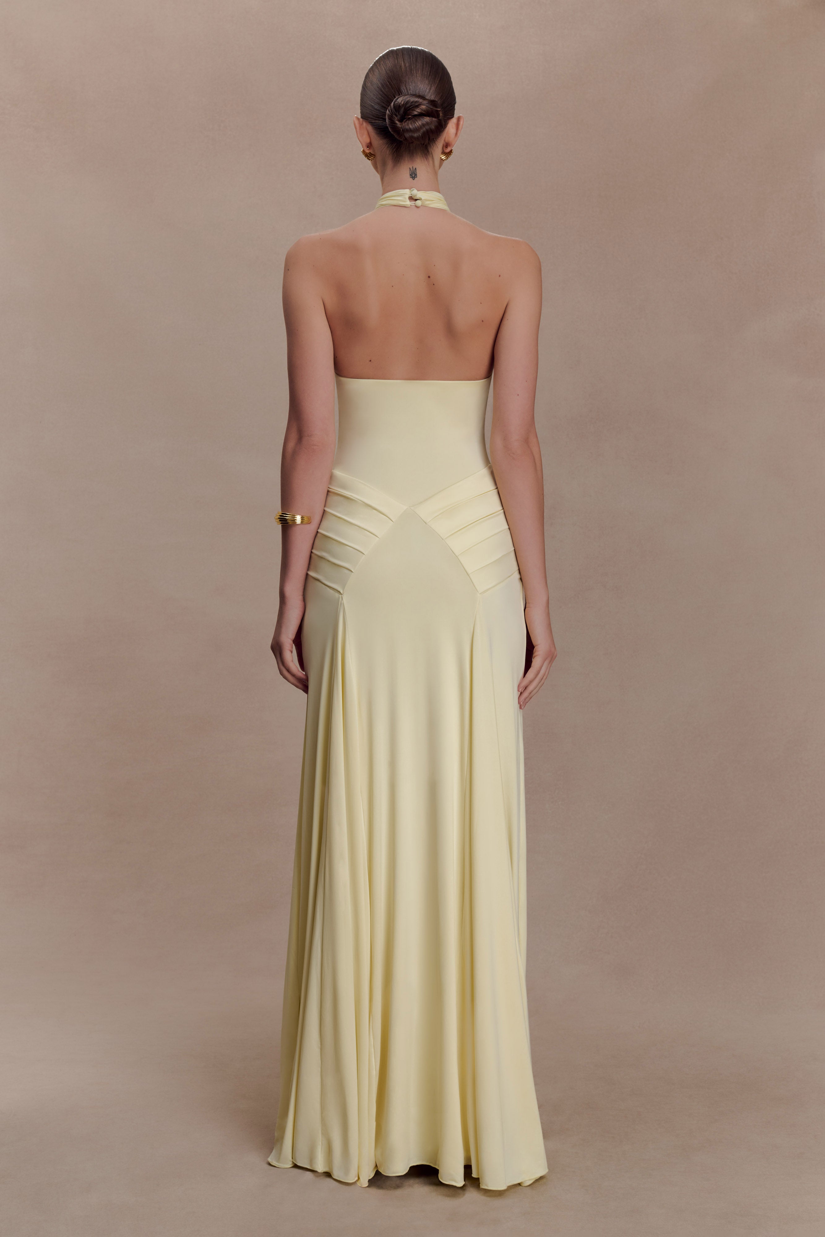 Indira Gathered Slinky Halter Maxi Dress