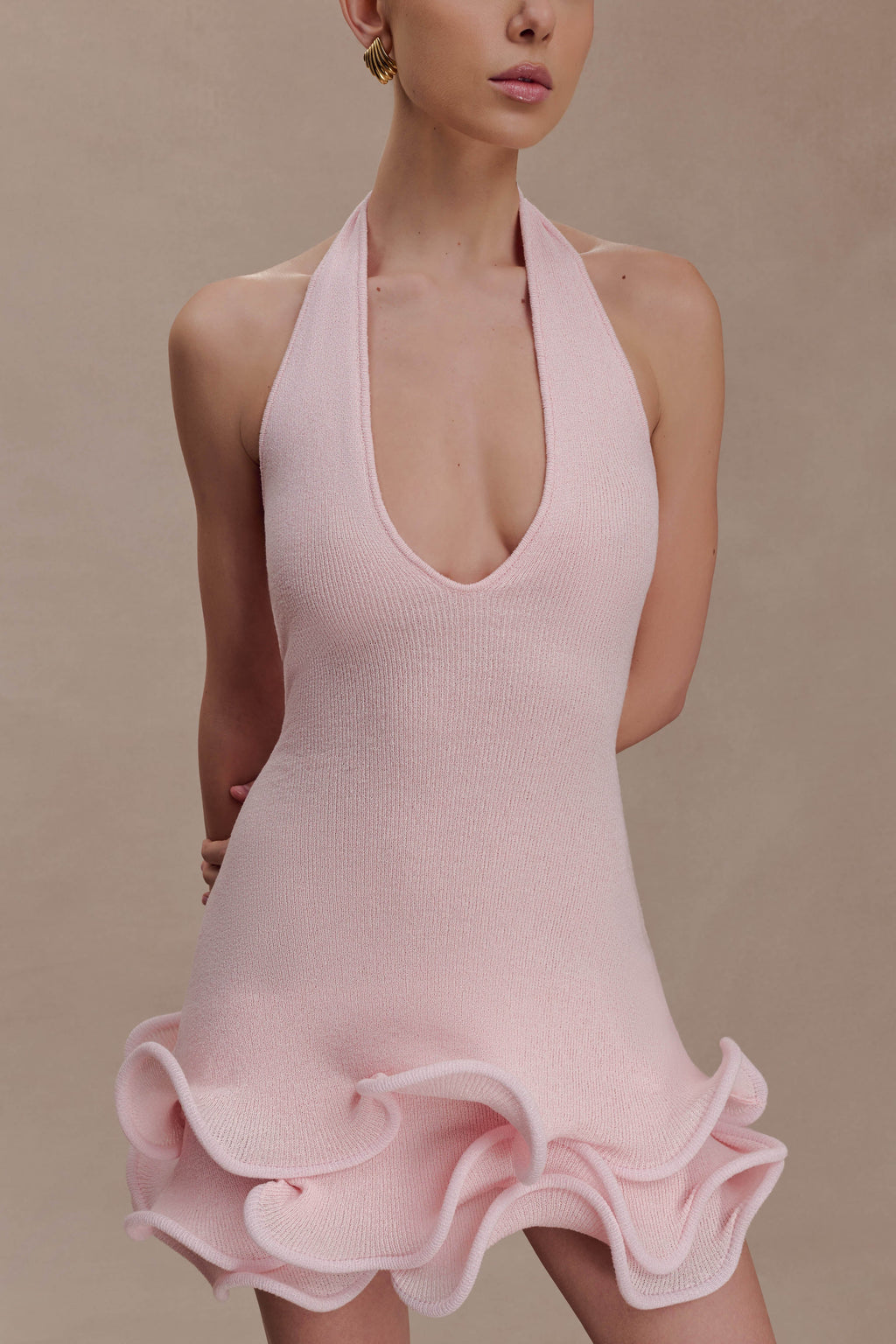 Willowmena Halter Neckline Mini Dress With Tubed Hem