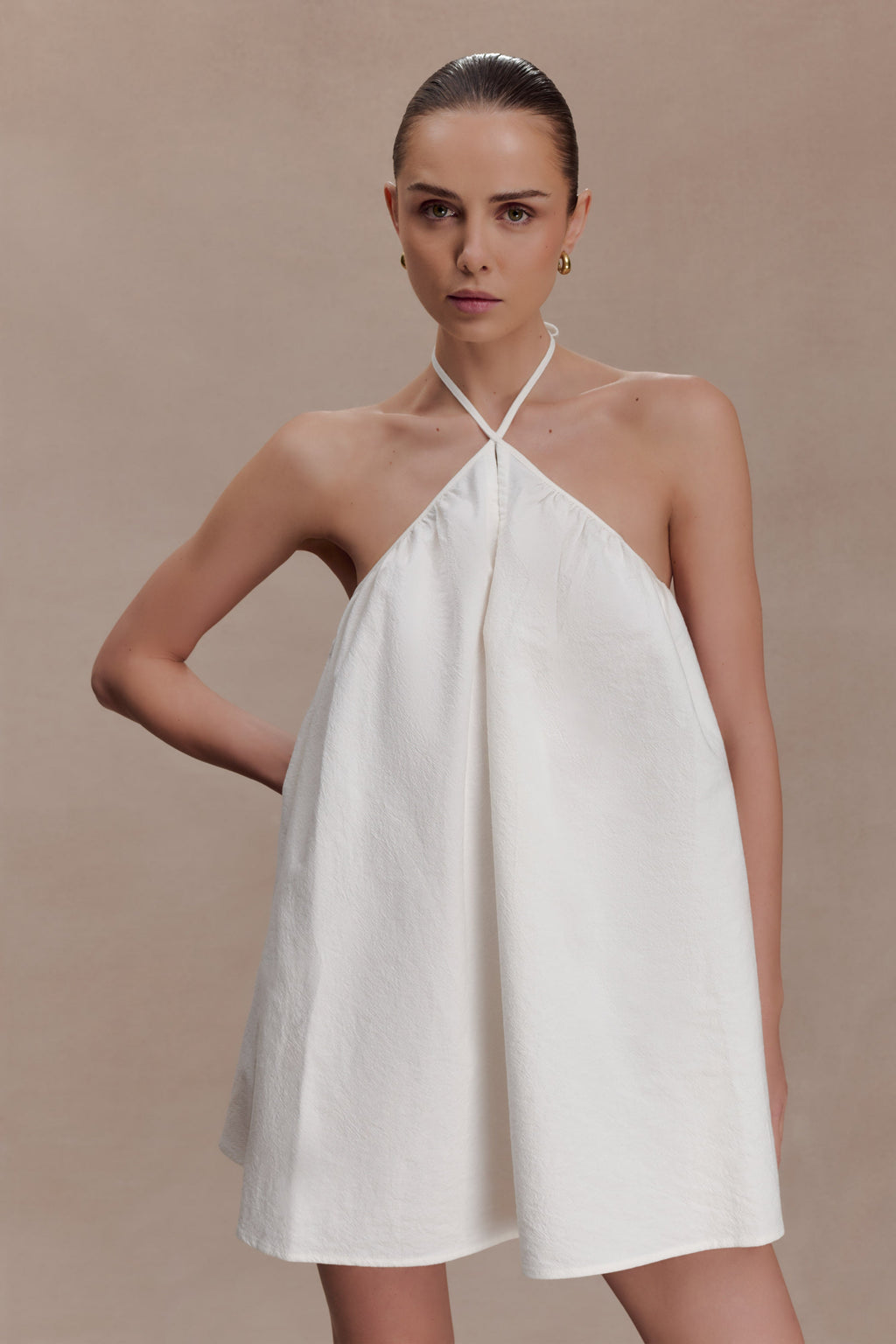 Sonja Keyhole Halter Cotton Mini Dress
