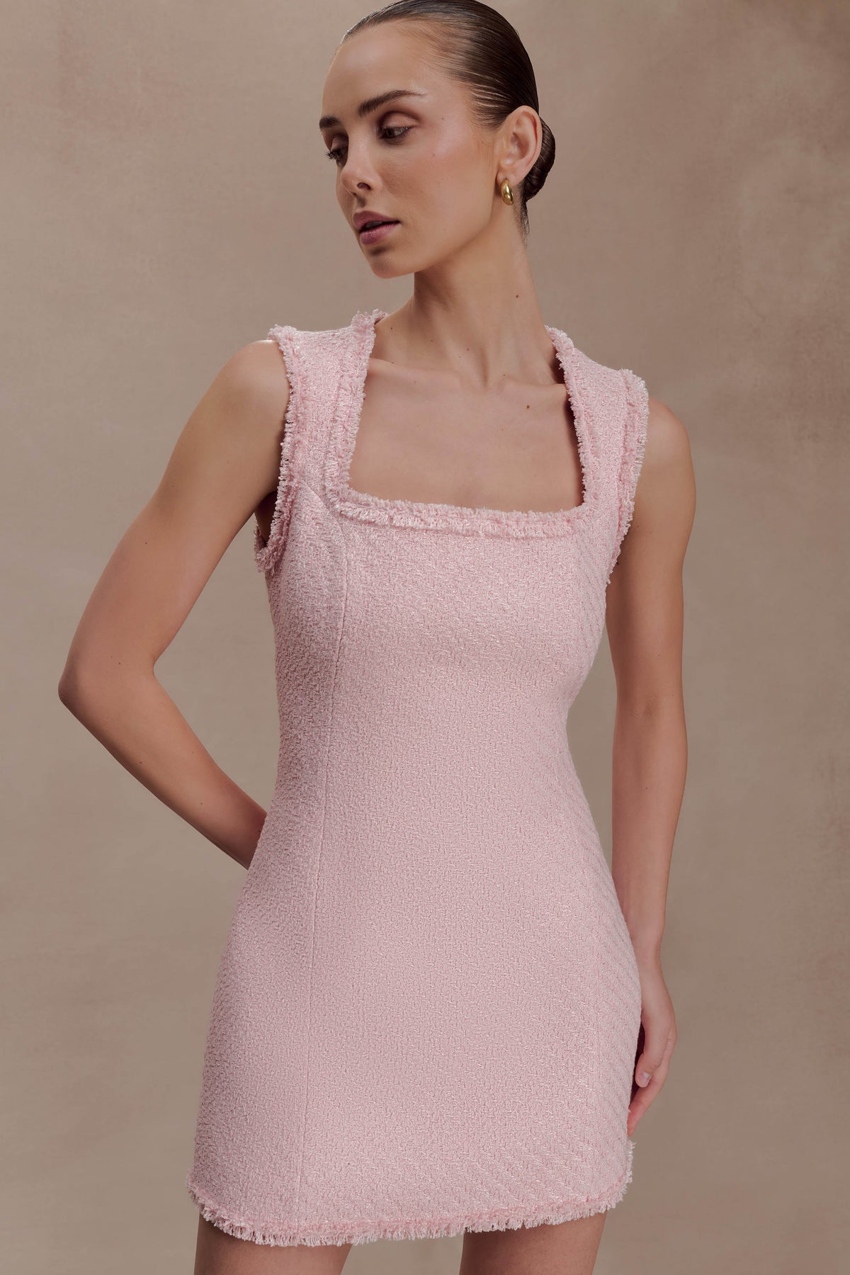 Lea Tweed Sleeveless Mini Dress in Baby Pink – Chic&Drifts