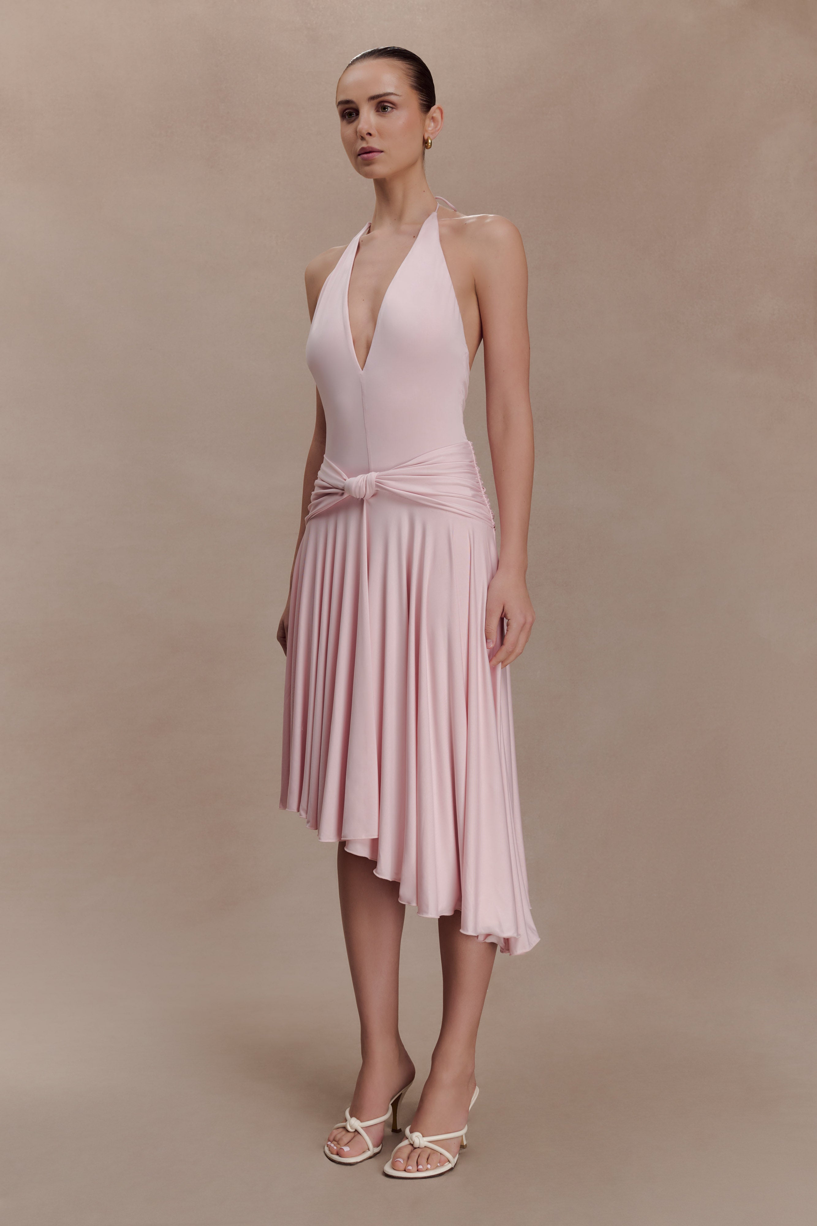 Zelda Asymmetric Slinky Midi Dress