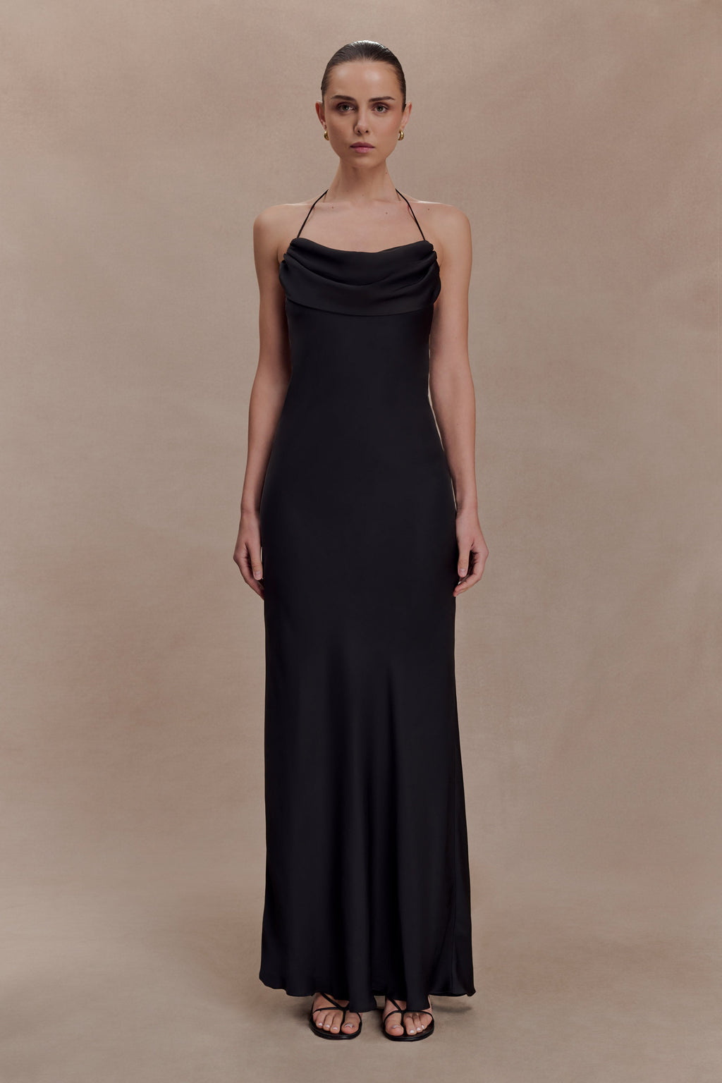 Lydia Cowl Neck Satin Maxi Dress