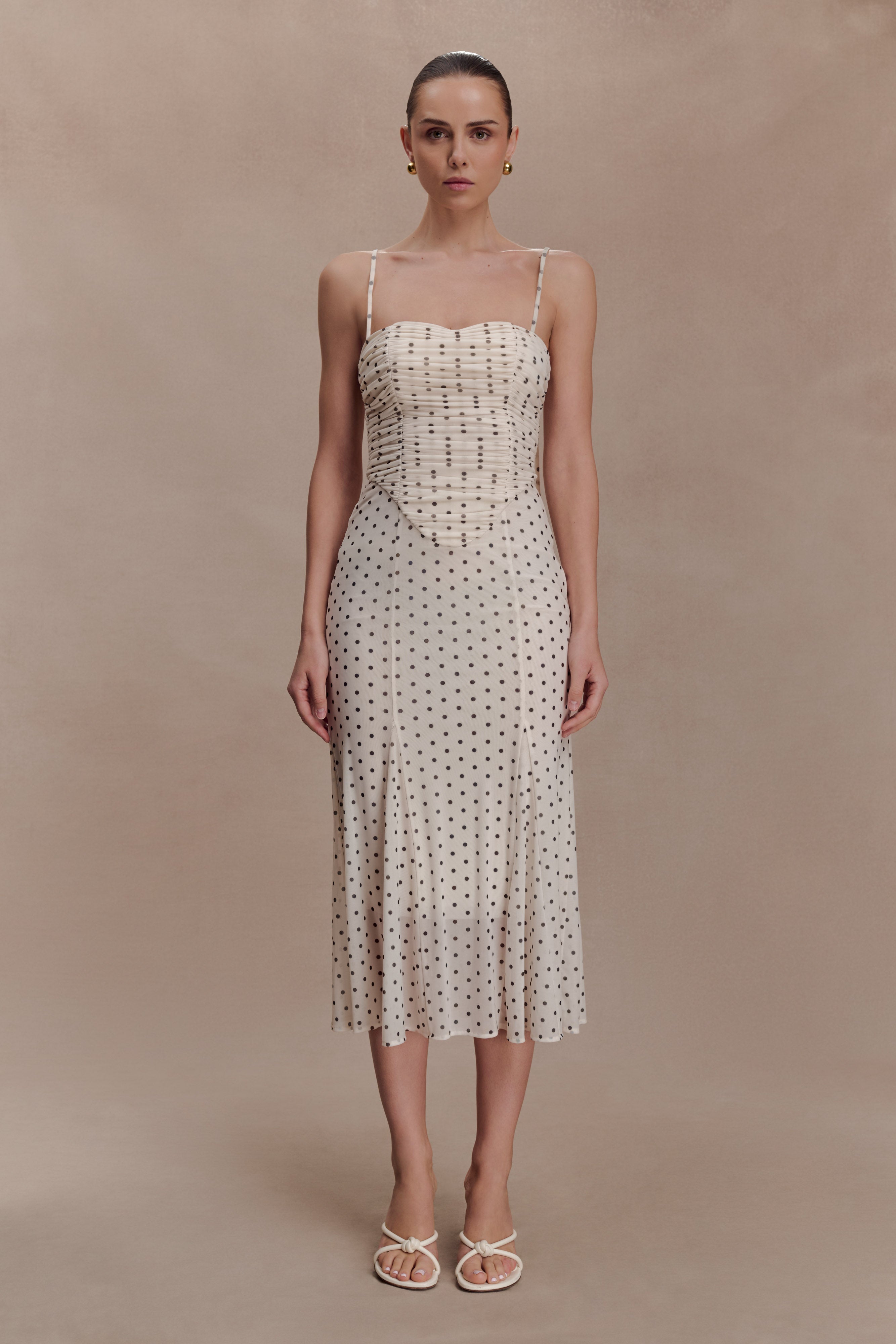 Willa Gathered Mesh Midi Dress