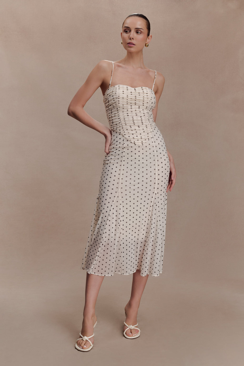 Willa Gathered Mesh Midi Dress