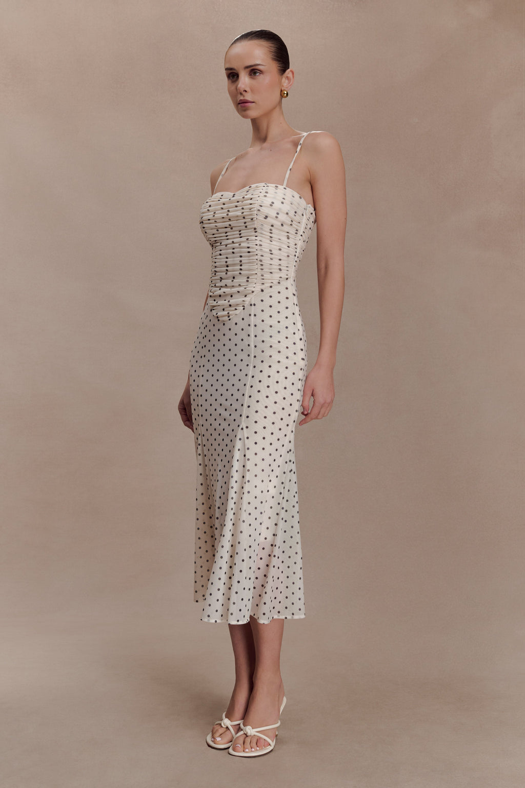 Willa Gathered Mesh Midi Dress