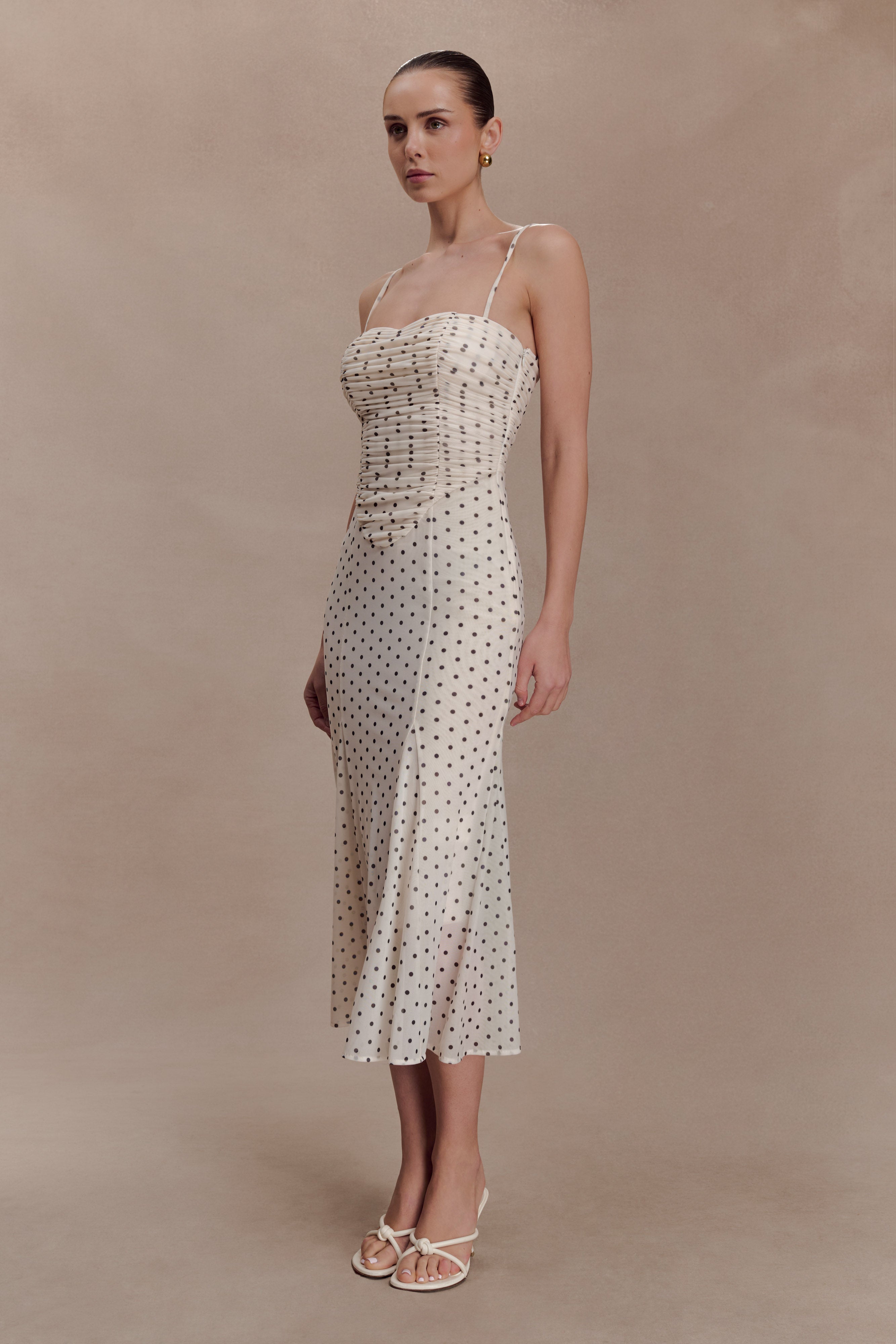 Willa Gathered Mesh Midi Dress