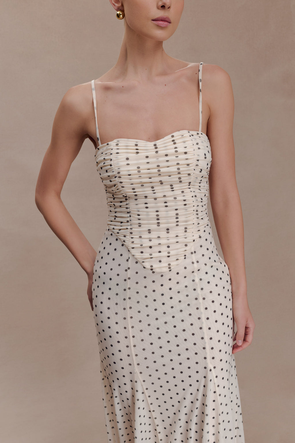 Willa Gathered Mesh Midi Dress