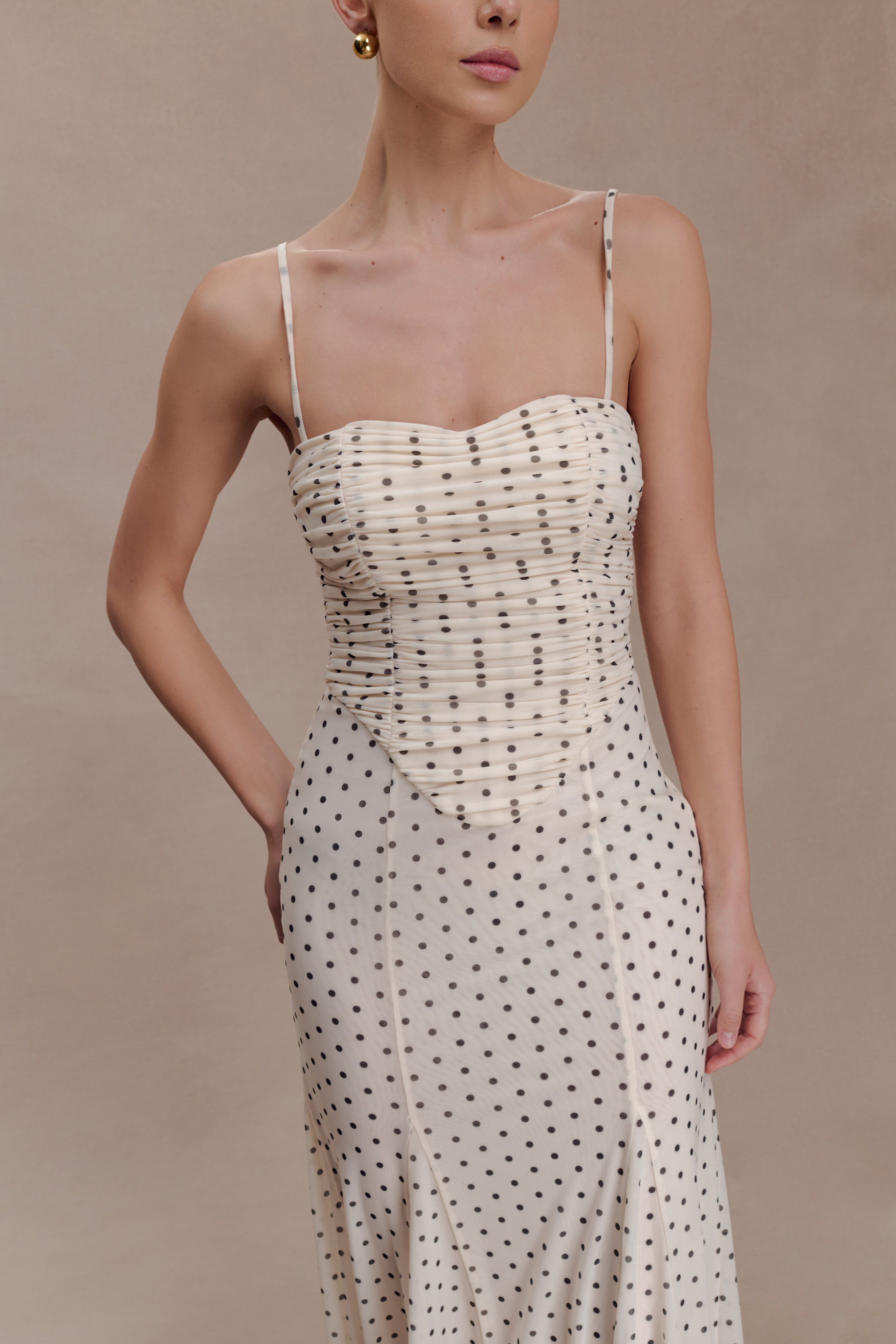 Willa Gathered Mesh Midi Dress