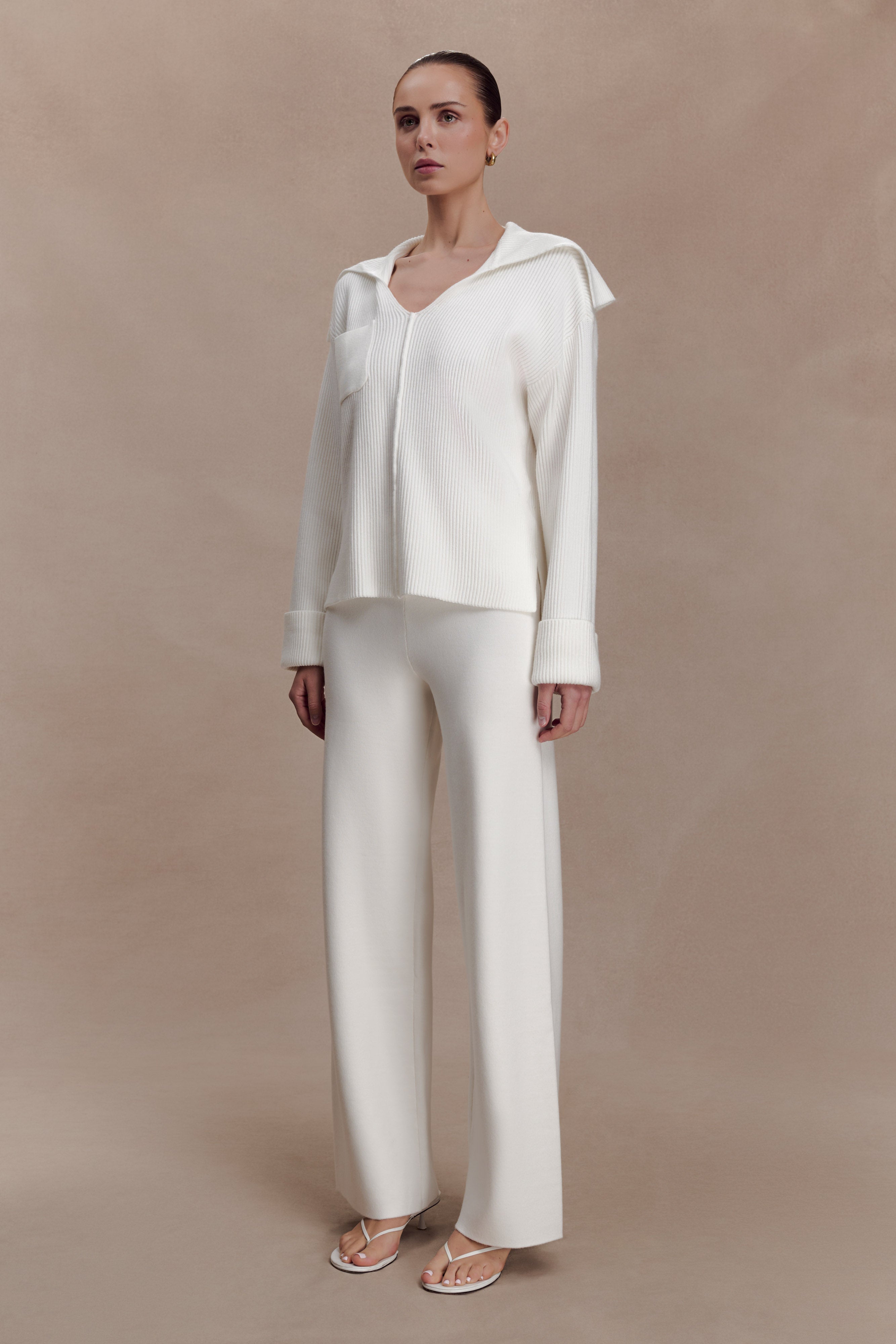 Kerrymae Straight Leg Knit Trousers - Off White