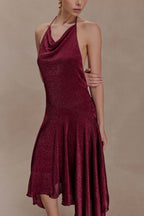 Sylvie Lurex Hankie Midi Dress in Wine – Chic&Drifts