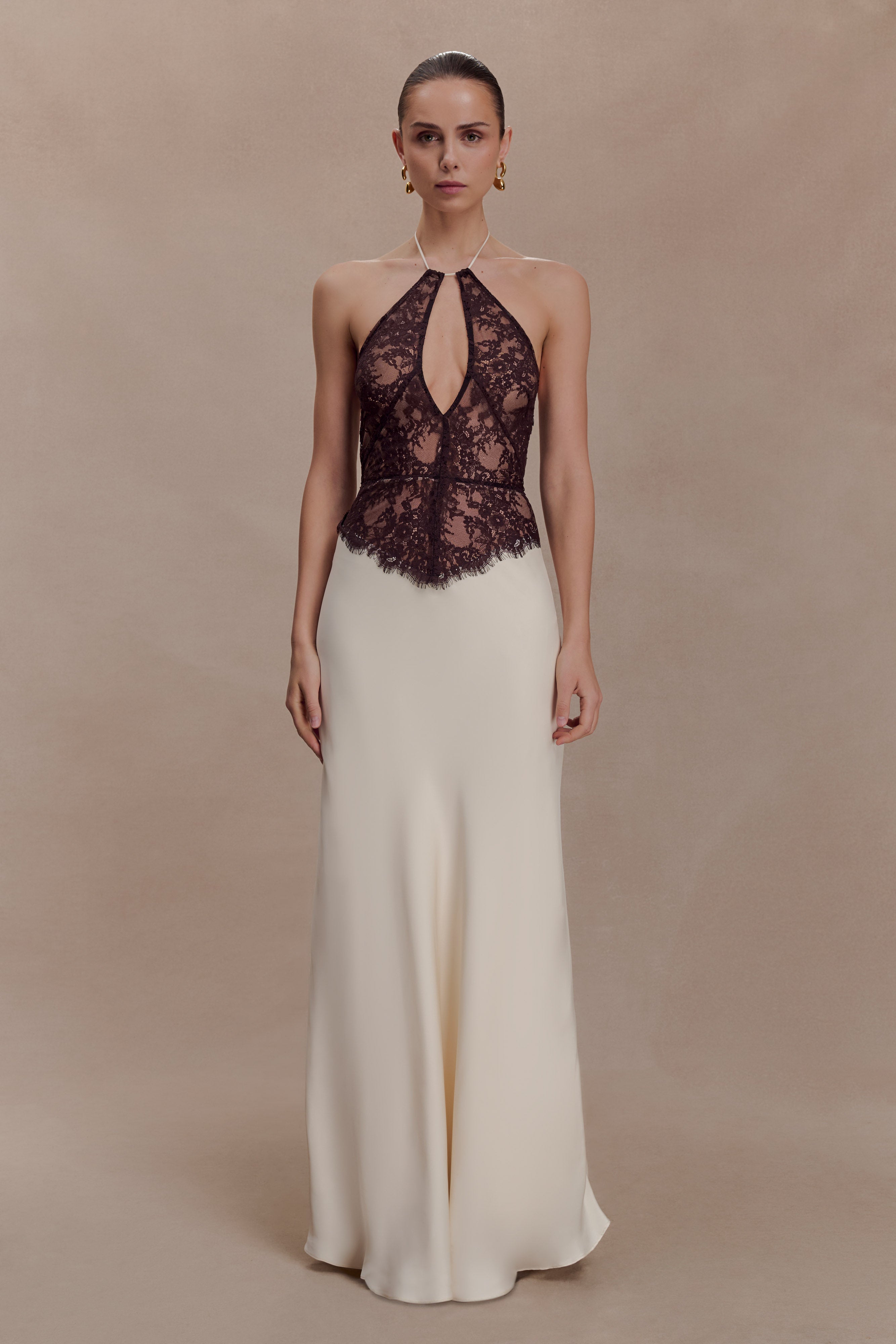 Sascha Lace And Satin Halter Maxi Dress