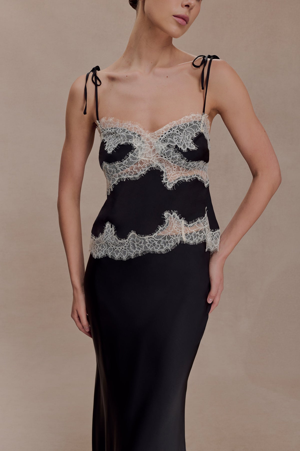 Nina Satin And Lace Camisole in Black/Ivory – Chic&Drifts