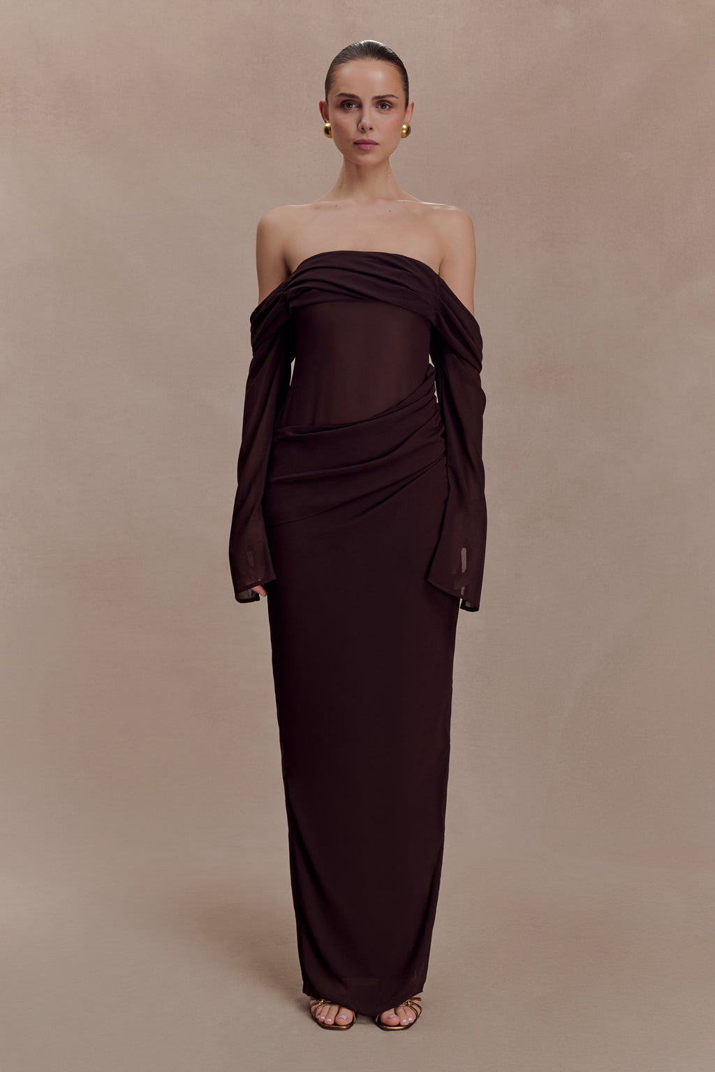 Kirsten Off Shoulder Chiffon Maxi Dress