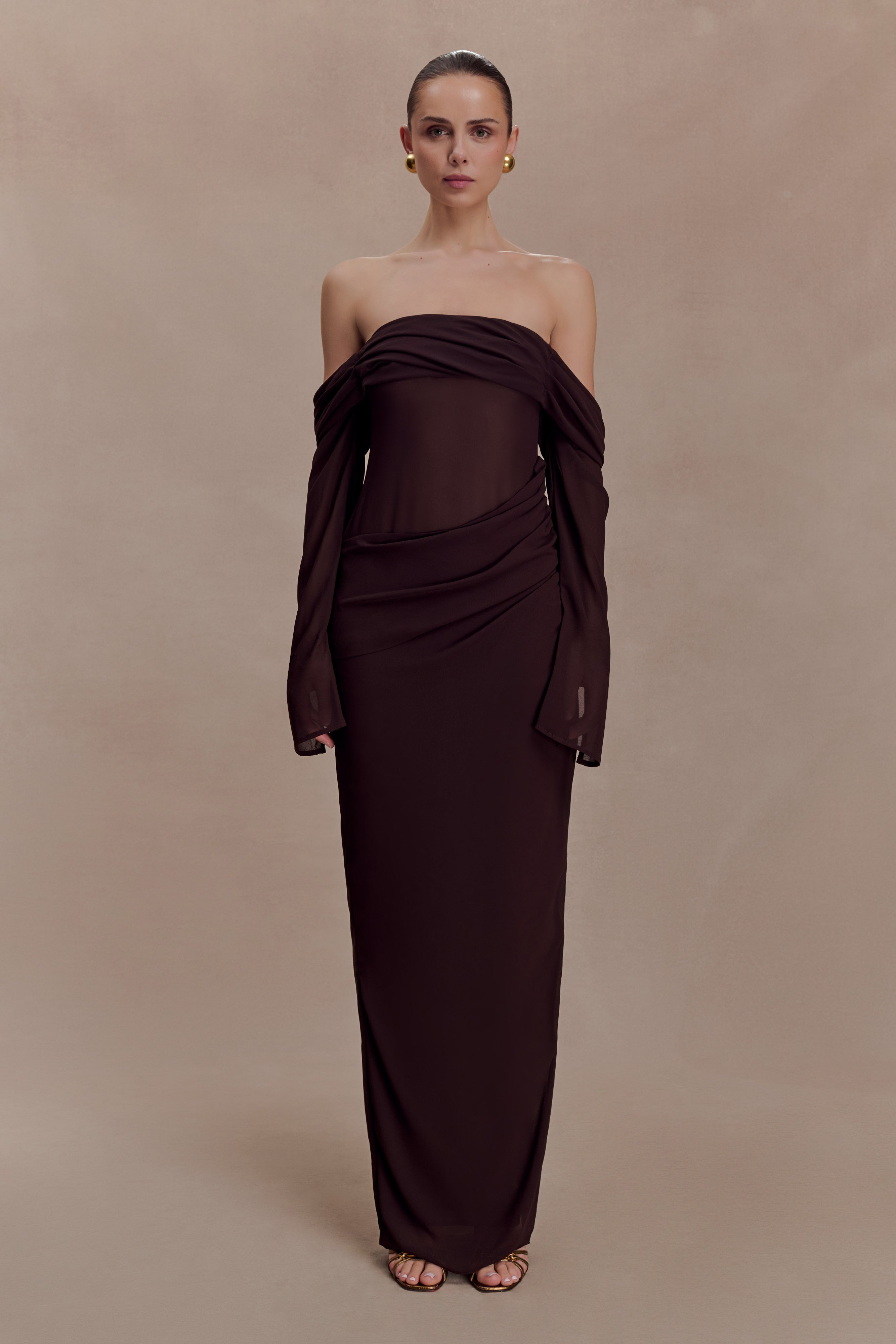 Kirsten Off Shoulder Chiffon Maxi Dress