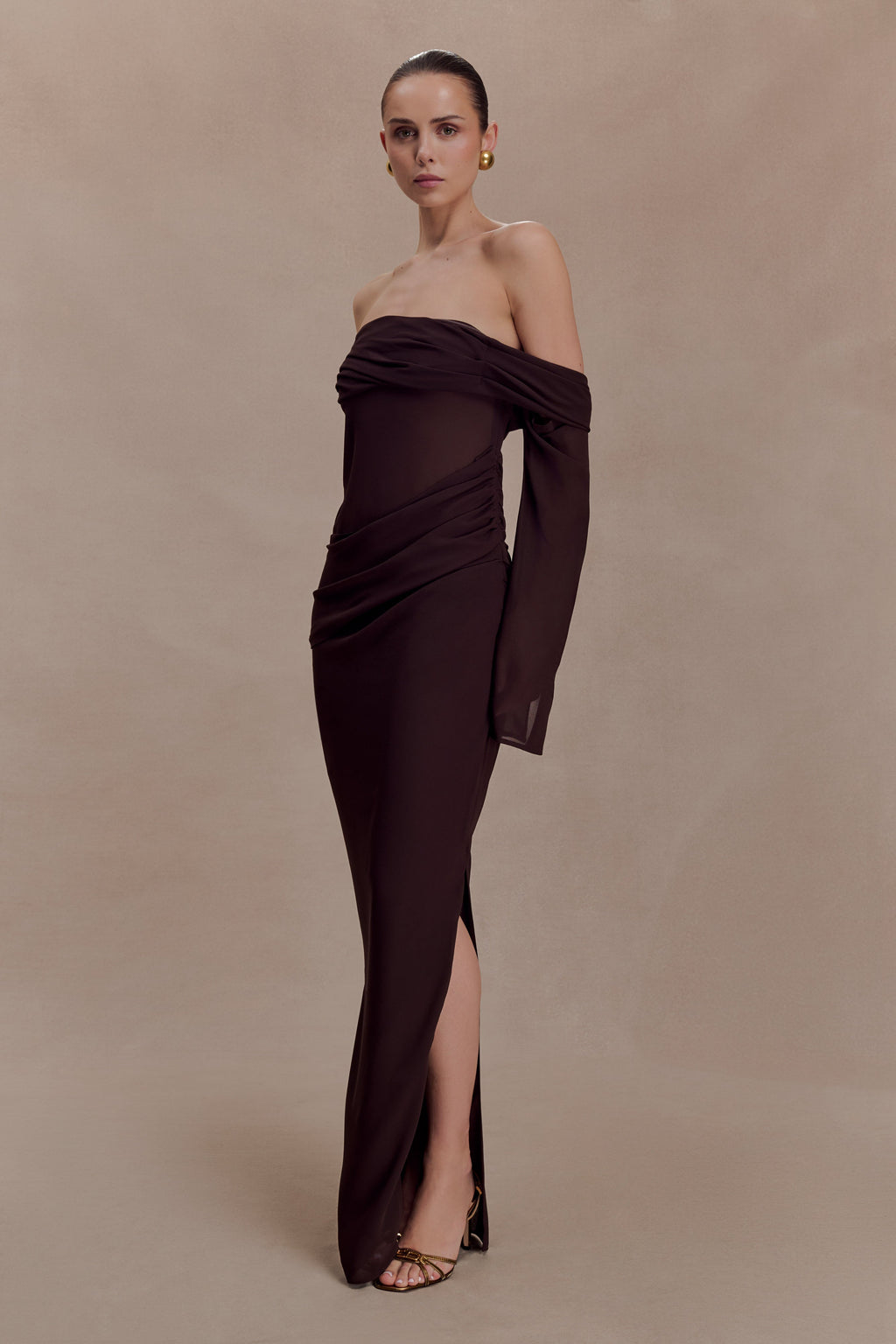Kirsten Off Shoulder Chiffon Maxi Dress