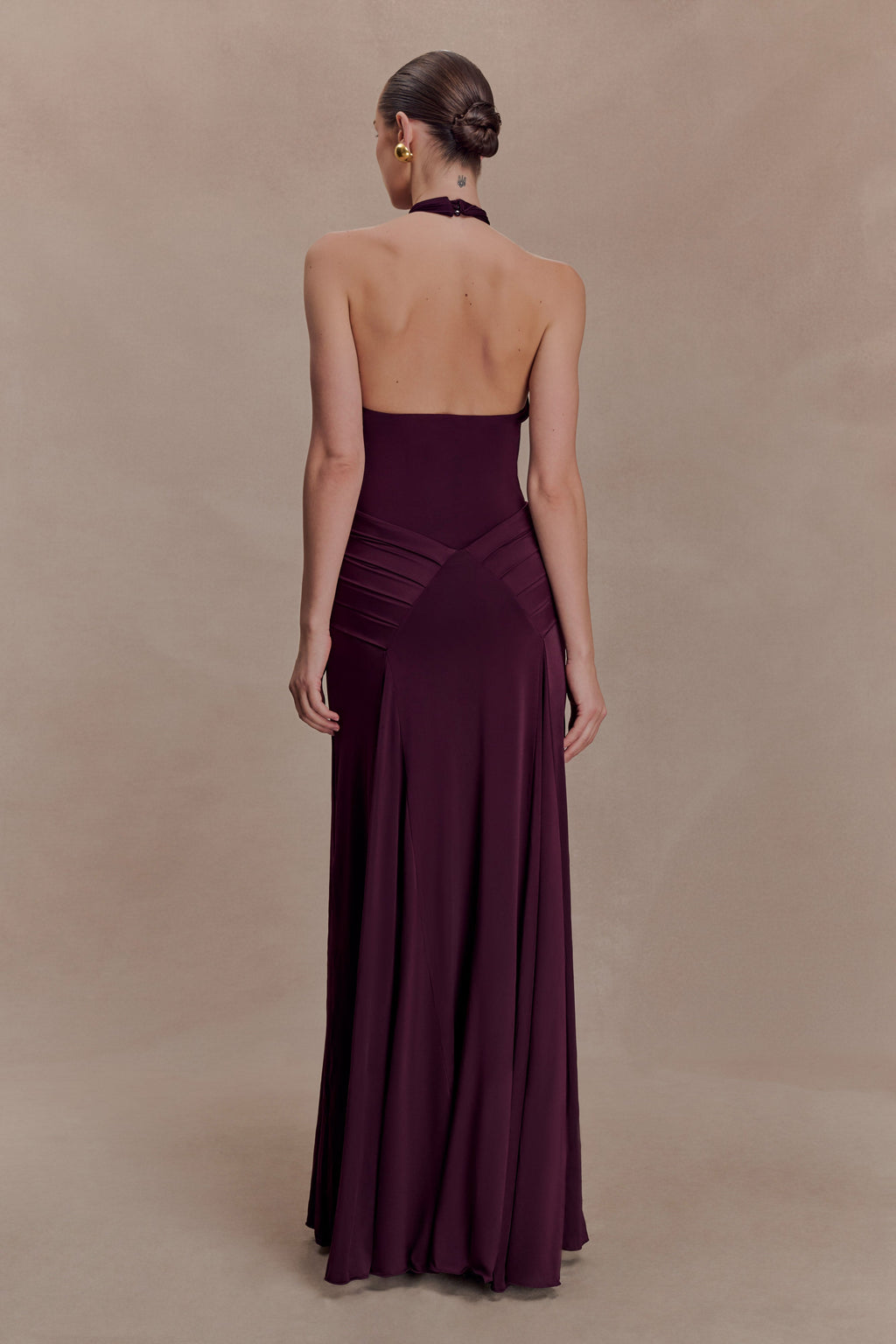Indira Gathered Slinky Halter Maxi Dress
