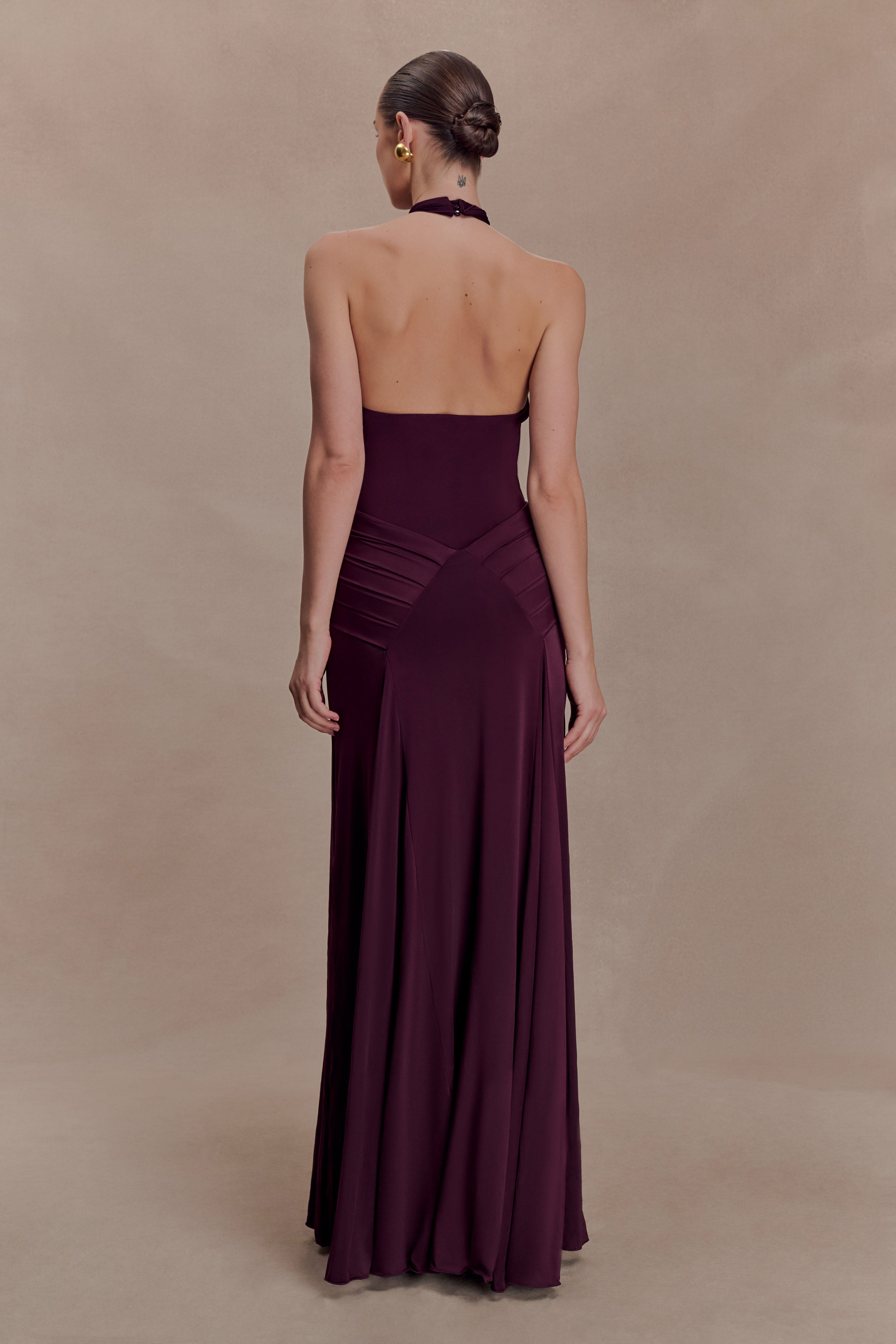 Indira Gathered Slinky Halter Maxi Dress