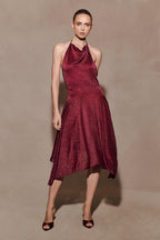 Sylvie Lurex Hankie Midi Dress in Wine – Chic&Drifts