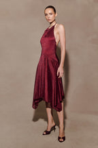 Sylvie Lurex Hankie Midi Dress in Wine – Chic&Drifts