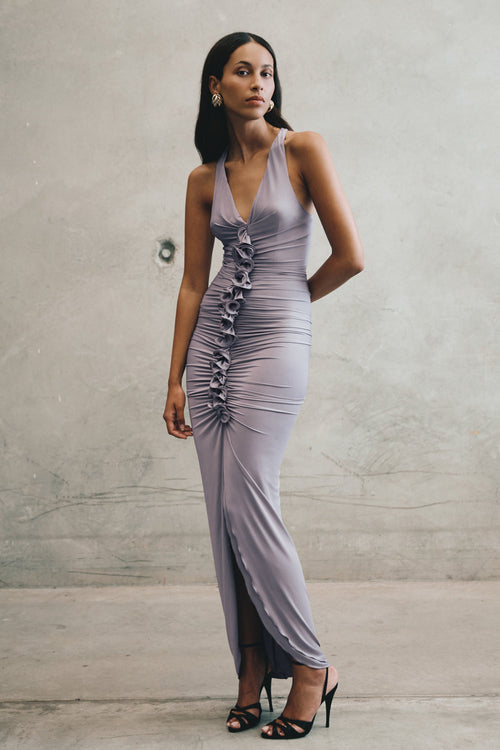 Alessandra Slinky Ruffle Maxi Dress