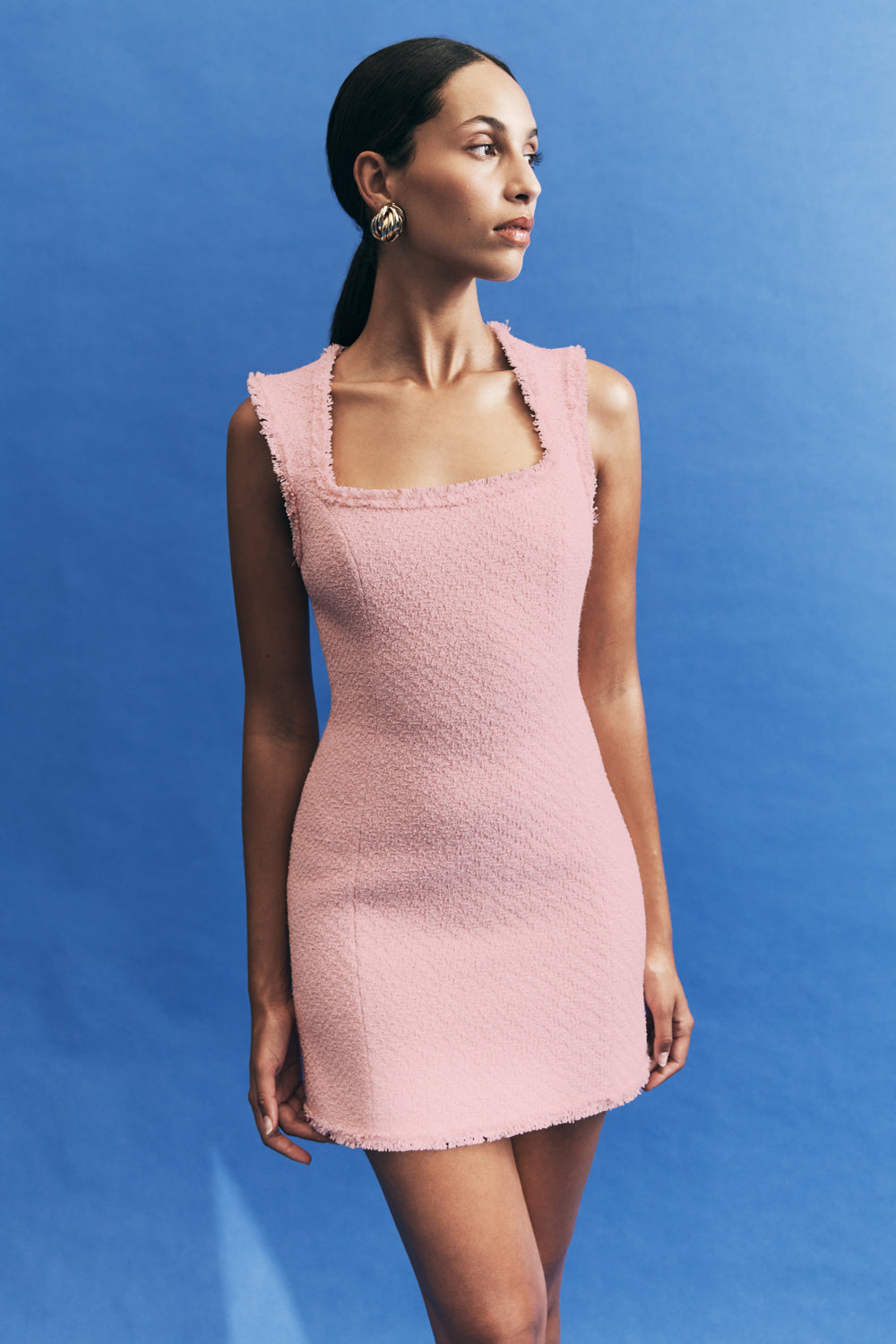 Lea Tweed Sleeveless Mini Dress in Baby Pink – Chic&Drifts