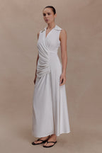 Dante Ruched Linen Midi Dress in White – Chic&Drifts