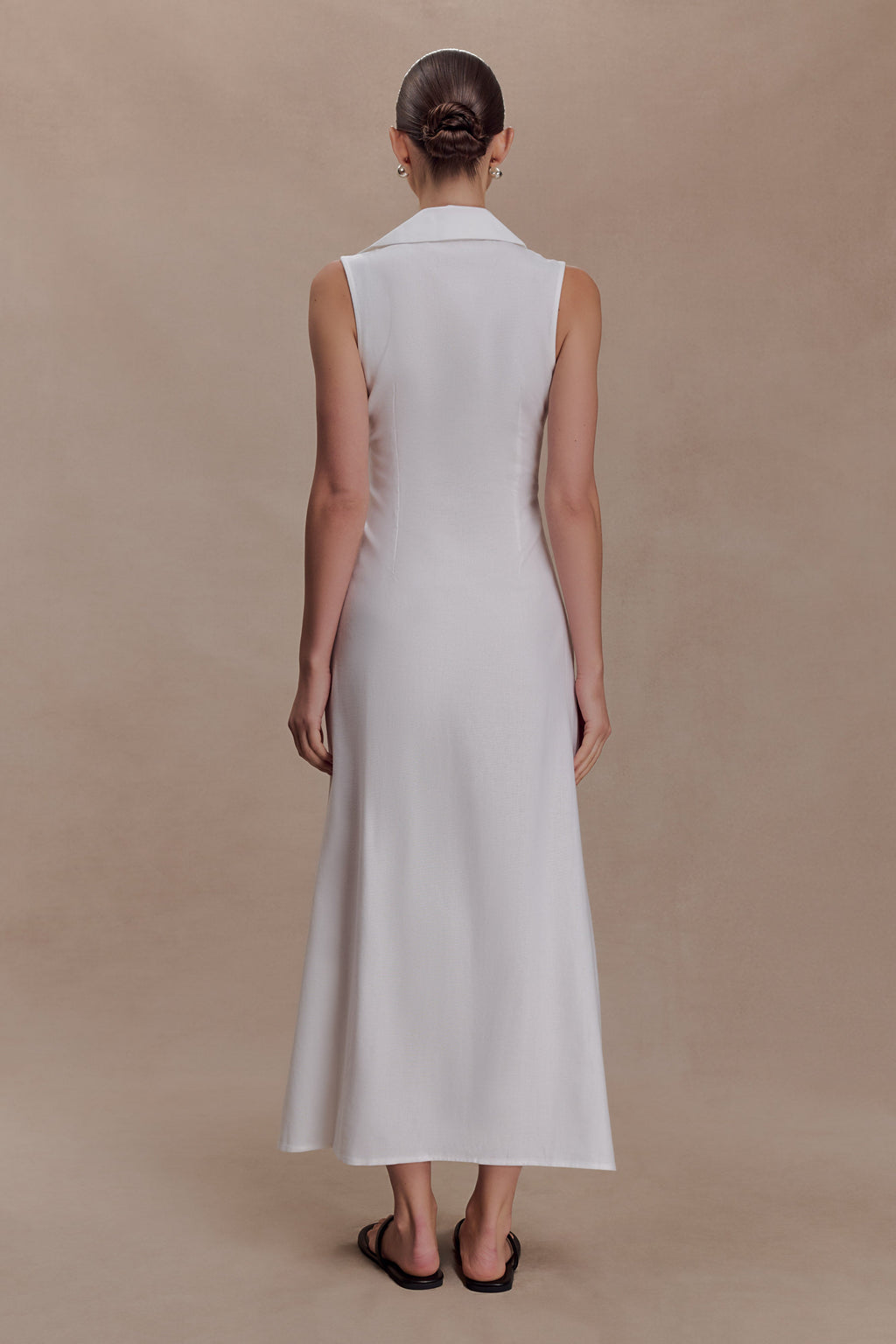 Dante Ruched Linen Midi Dress in White – Chic&Drifts