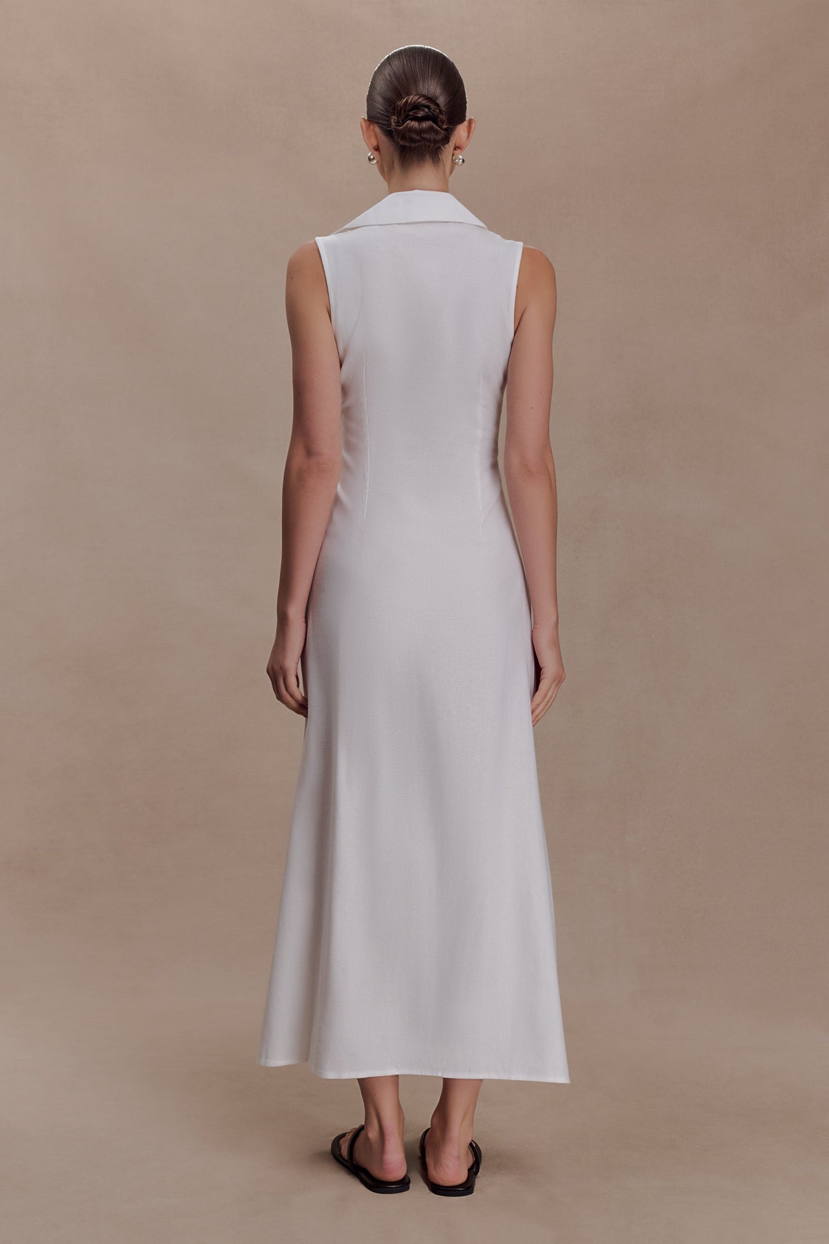 Dante Ruched Linen Midi Dress in White – Chic&Drifts
