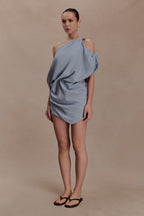 Gabriella Draped Mini Dress in Charcoal Blue Marle – Chic&Drifts