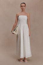 Maureen Broderie Strapless Maxi Dress in White – Chic&Drifts