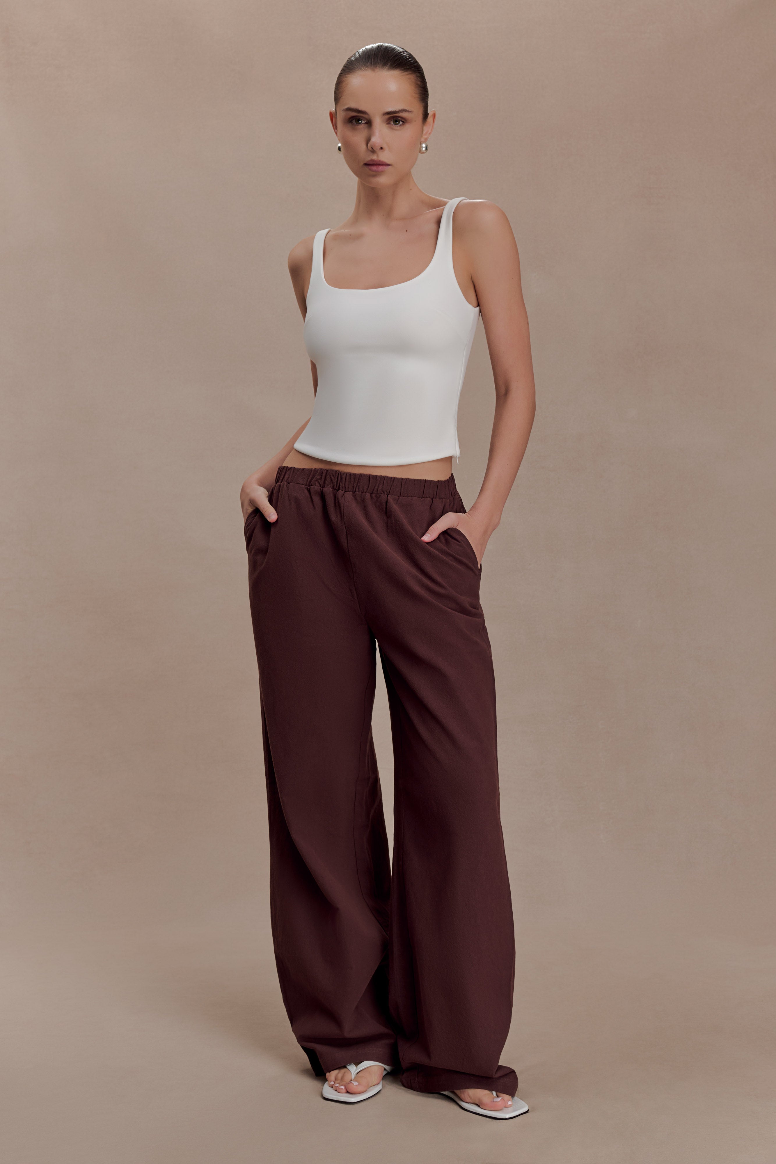 Janayia Cotton Wide Leg Trousers - Dark Espresso