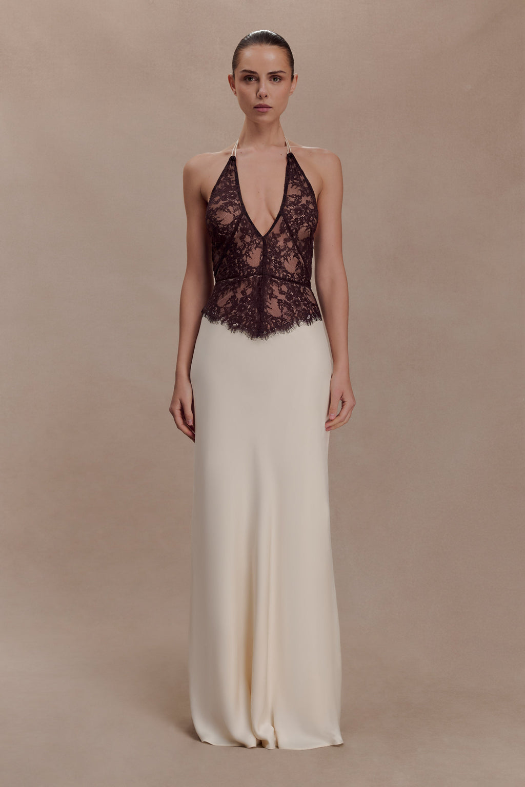 Sascha Lace And Satin Halter Maxi Dress