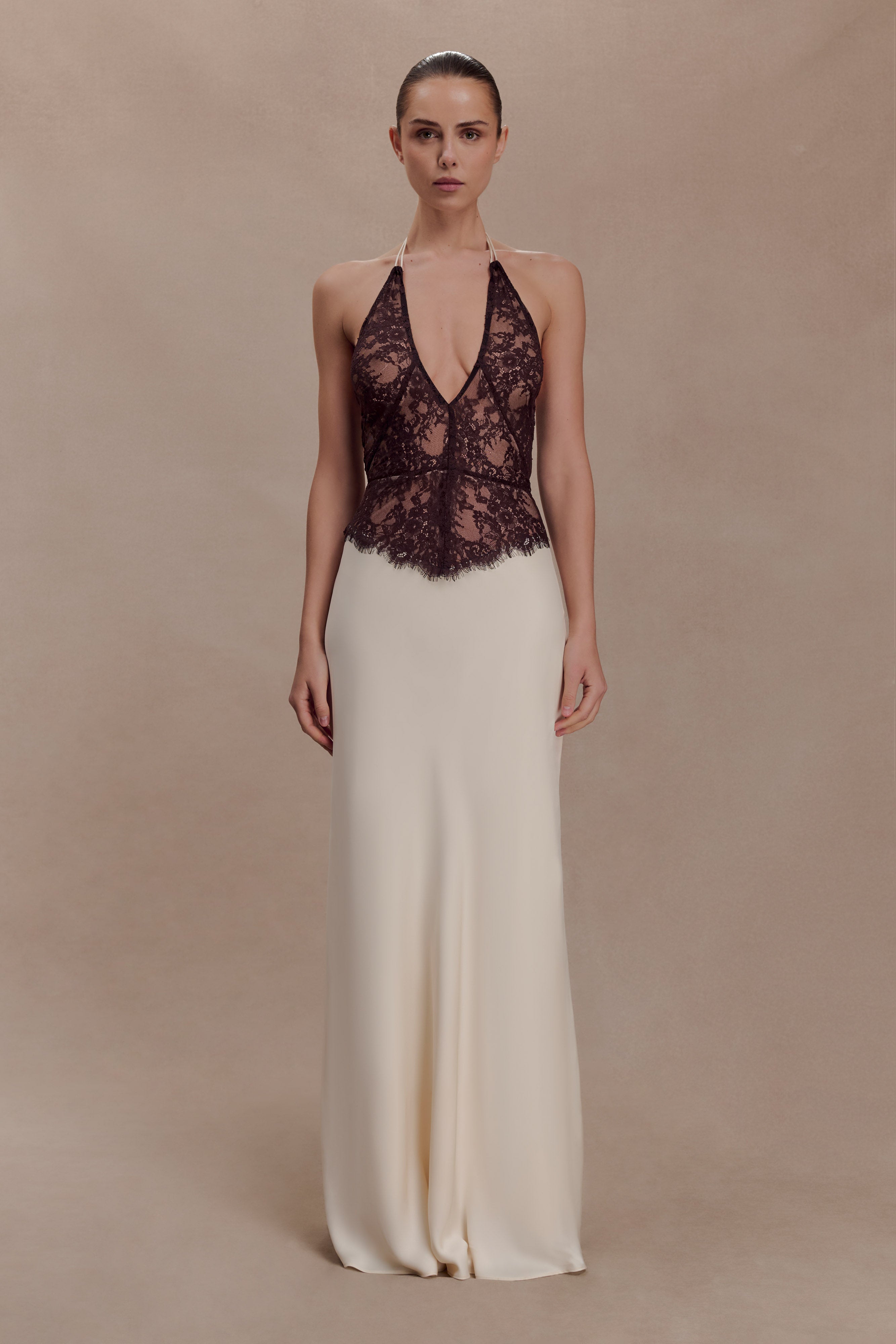 Sascha Lace And Satin Halter Maxi Dress